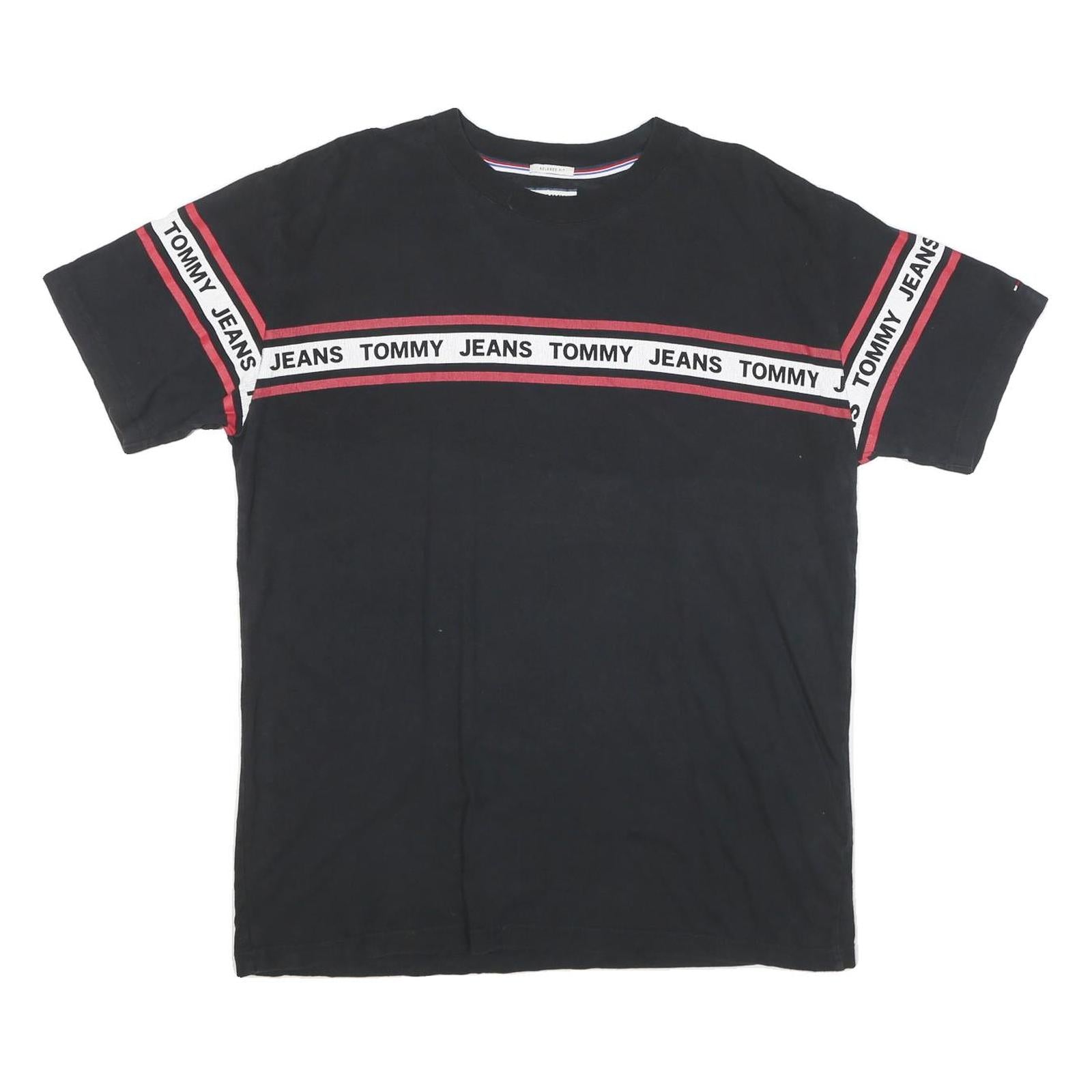 TOMMY HILFIGER Mens Black & Red Graphic T-Shirt L Short Sleeve Crew Neck Branded Refurbished - N/A refurbished available on Cerqular