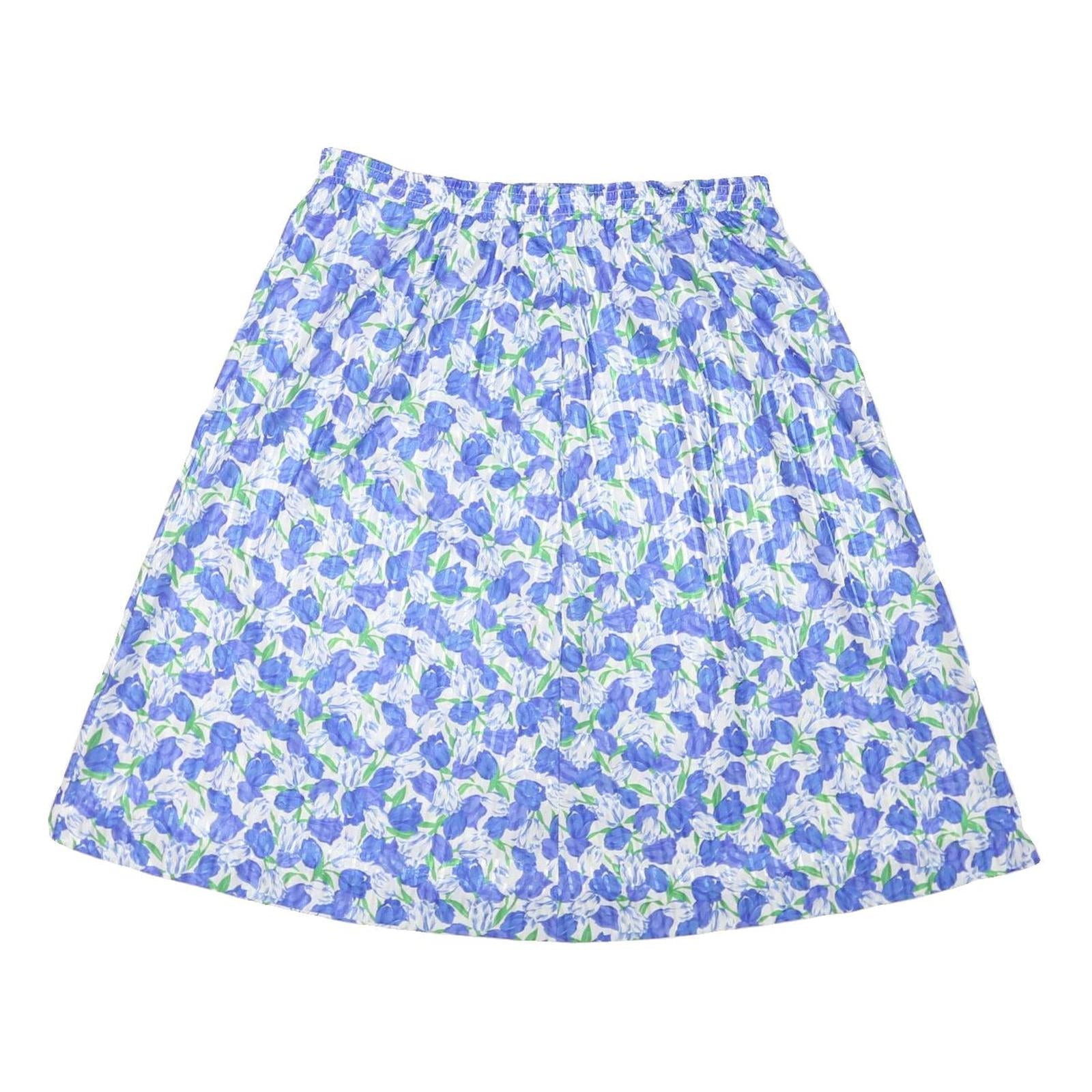 JOANNA Womens Blue Floral Pleated Midi Polyester Skirt 2XL Summer Casual Refurbished - N/A refurbished available on Cerqular