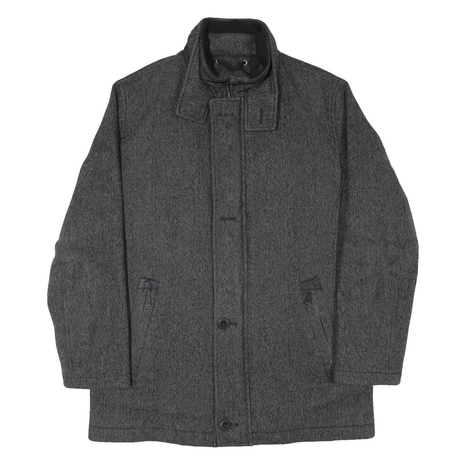 BUGATTI Mens Grey Wool Blend Jacket L Herringbone Classic Zip Pockets Refurbished - N/A refurbished available on Cerqular