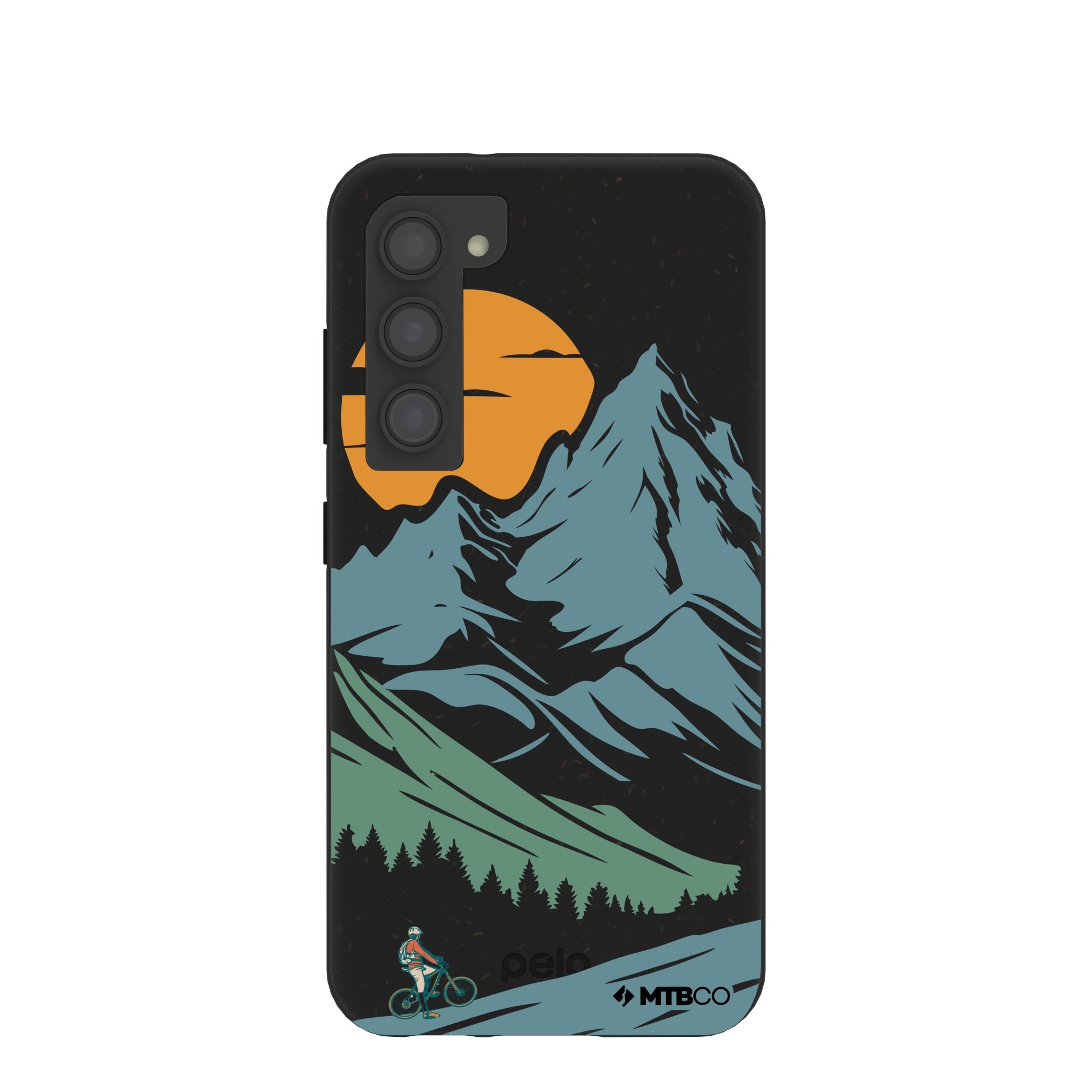 Black Vintage Peaks MTBCO Samsung Galaxy S23 Case Refurbished - Pela Case refurbished available on Cerqular