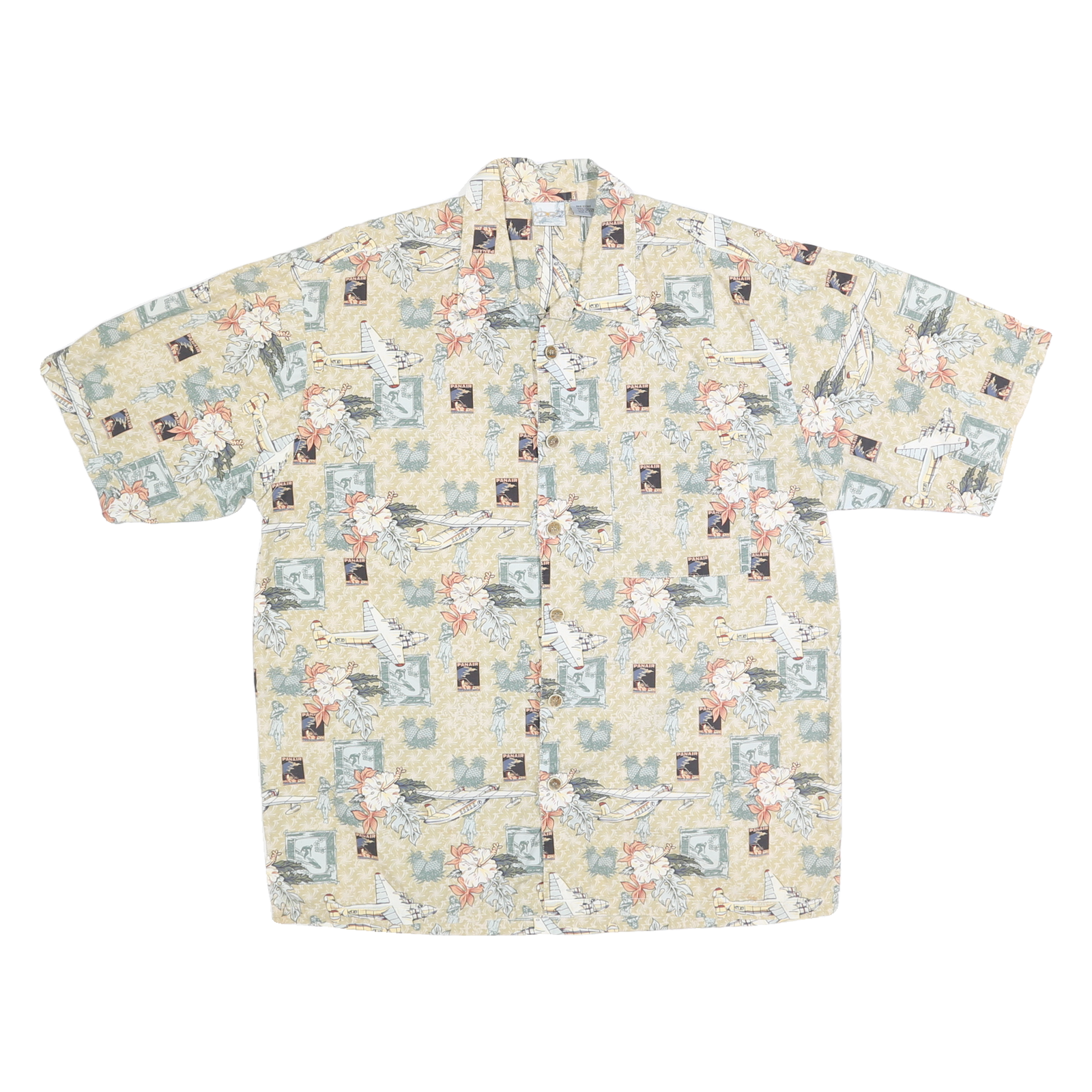 OP SPORT Mens Beige Pattern Cotton Shirt L Vintage Tropical Floral Print Casual Refurbished - N/A refurbished available on Cerqular