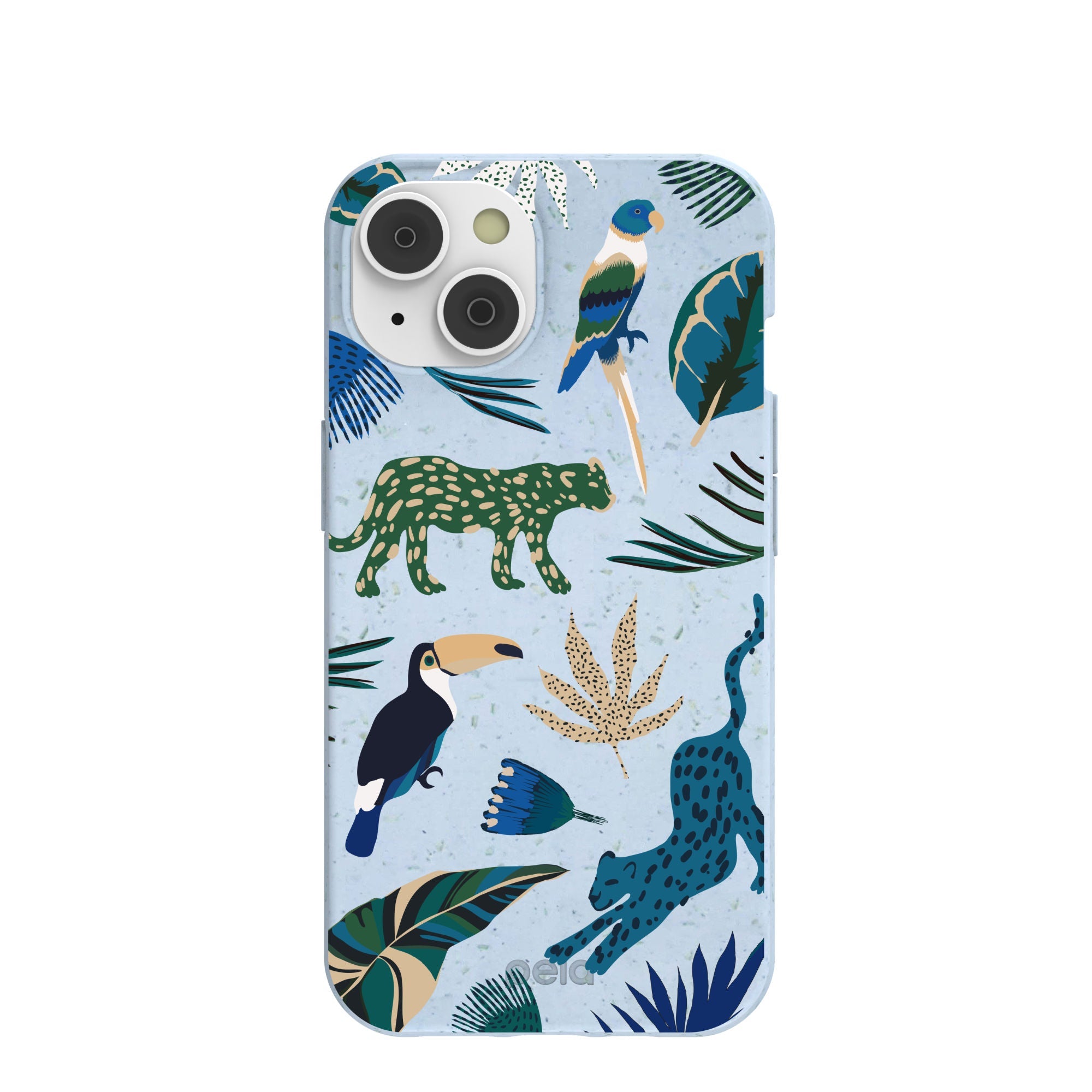 Powder Blue Tropical Rainforest iPhone 14/16e Case Refurbished - Pela Case refurbished available on Cerqular