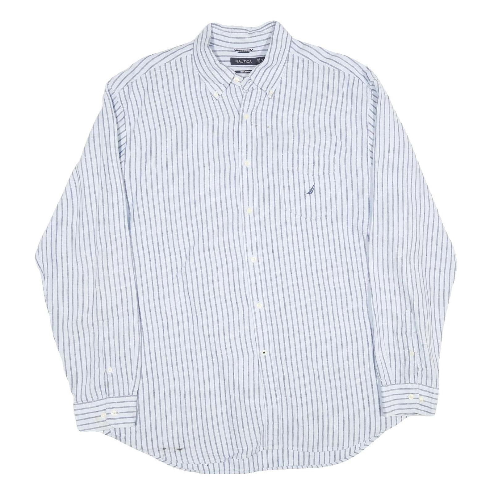 NAUTICA Mens Blue Striped Cotton Shirt XL Button Down Casual Classic Refurbished - N/A refurbished available on Cerqular