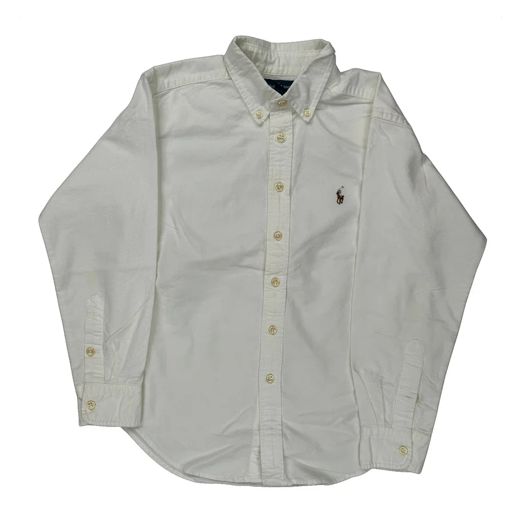 Age 10 Ralph Lauren Shirt - Medium White Cotton Refurbished - Thrifted (note: this is a term often used to describe second- refurbished available on Cerqular