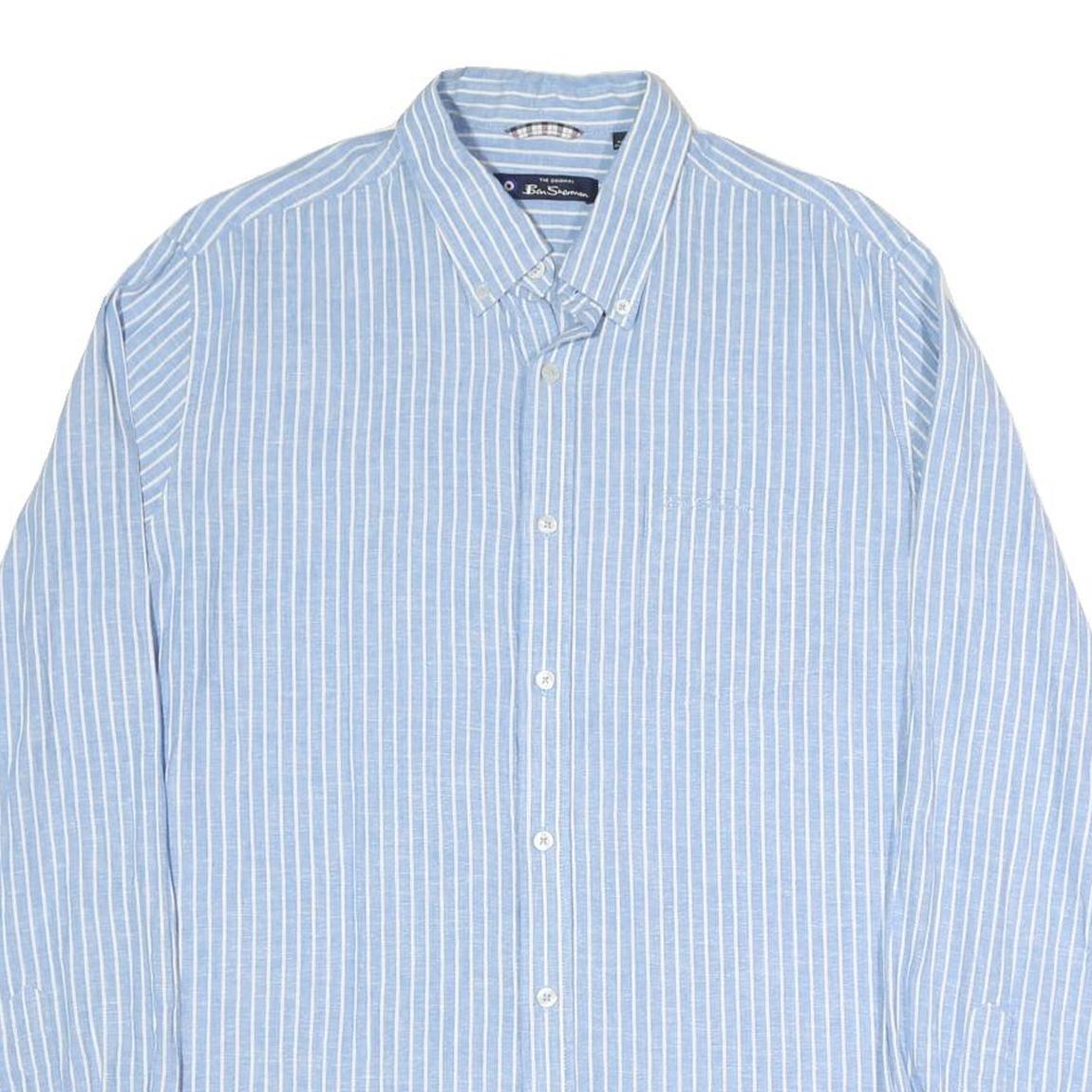 BEN SHERMAN Mens Blue & White Striped Shirt L Cotton Blend Long Sleeve Button Refurbished - N/A refurbished available on Cerqular