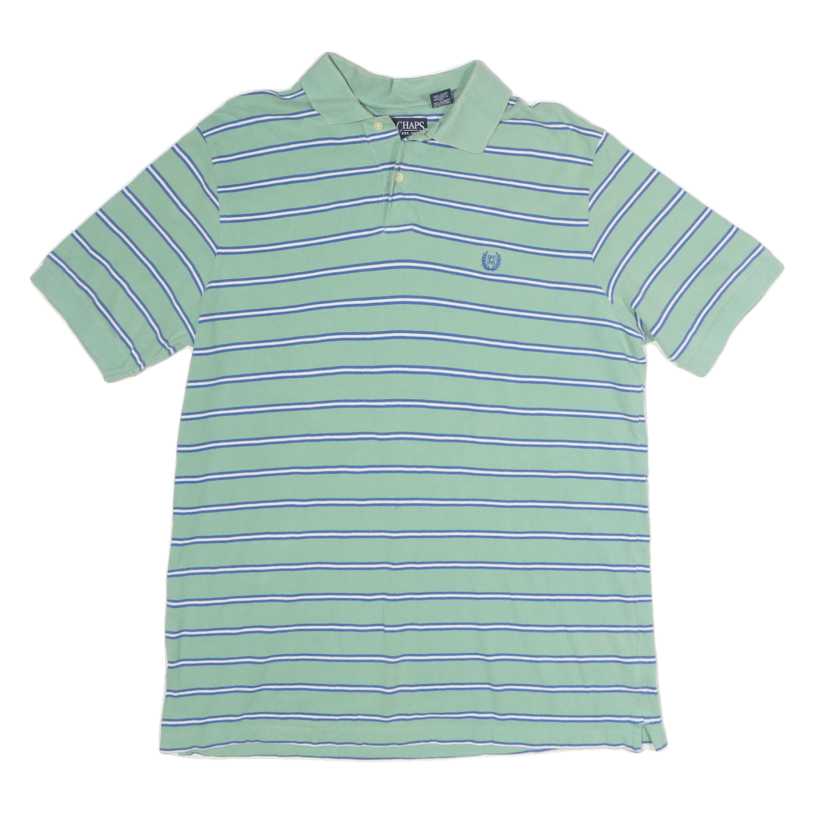 CHAPS Mens Green & Blue Striped Short Sleeve Polo Shirt L Cotton Casual Refurbished - N/A refurbished available on Cerqular