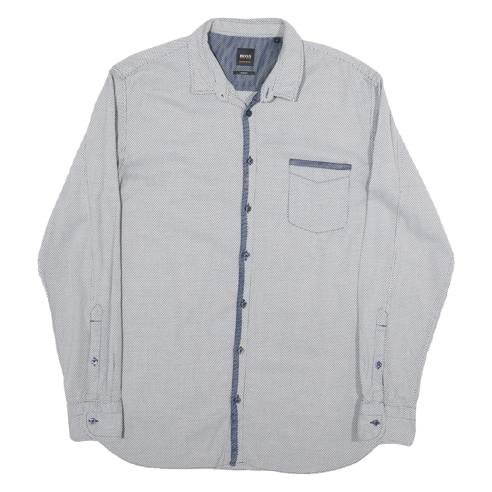 BOSS Mens White & Navy Cotton Blend Shirt Long Sleeve Casual L Refurbished - N/A refurbished available on Cerqular