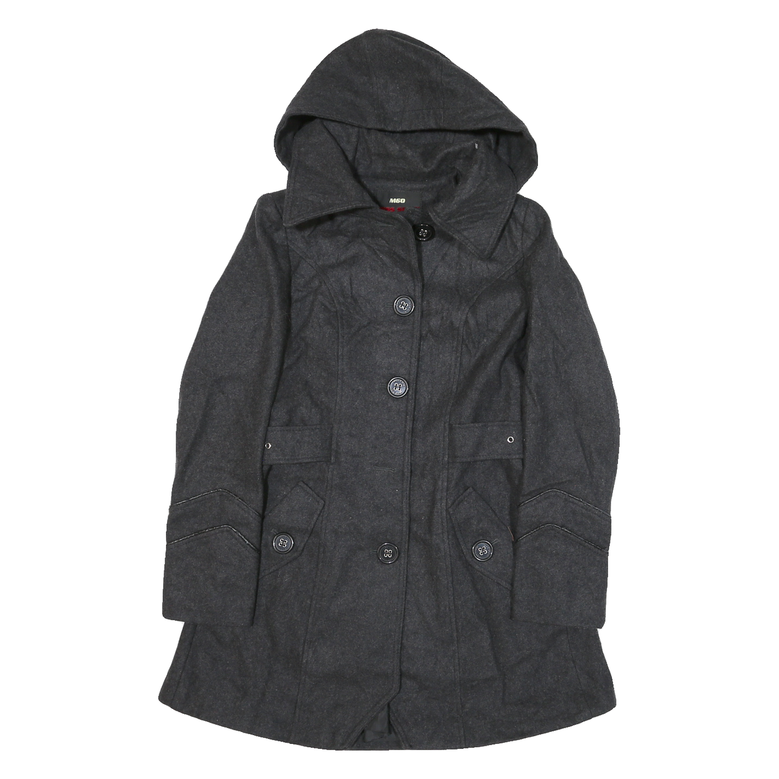 MISS 60 Womens Grey Button Jacket XS Cotton Blend Hooded Pleated Refurbished - N/A refurbished available on Cerqular