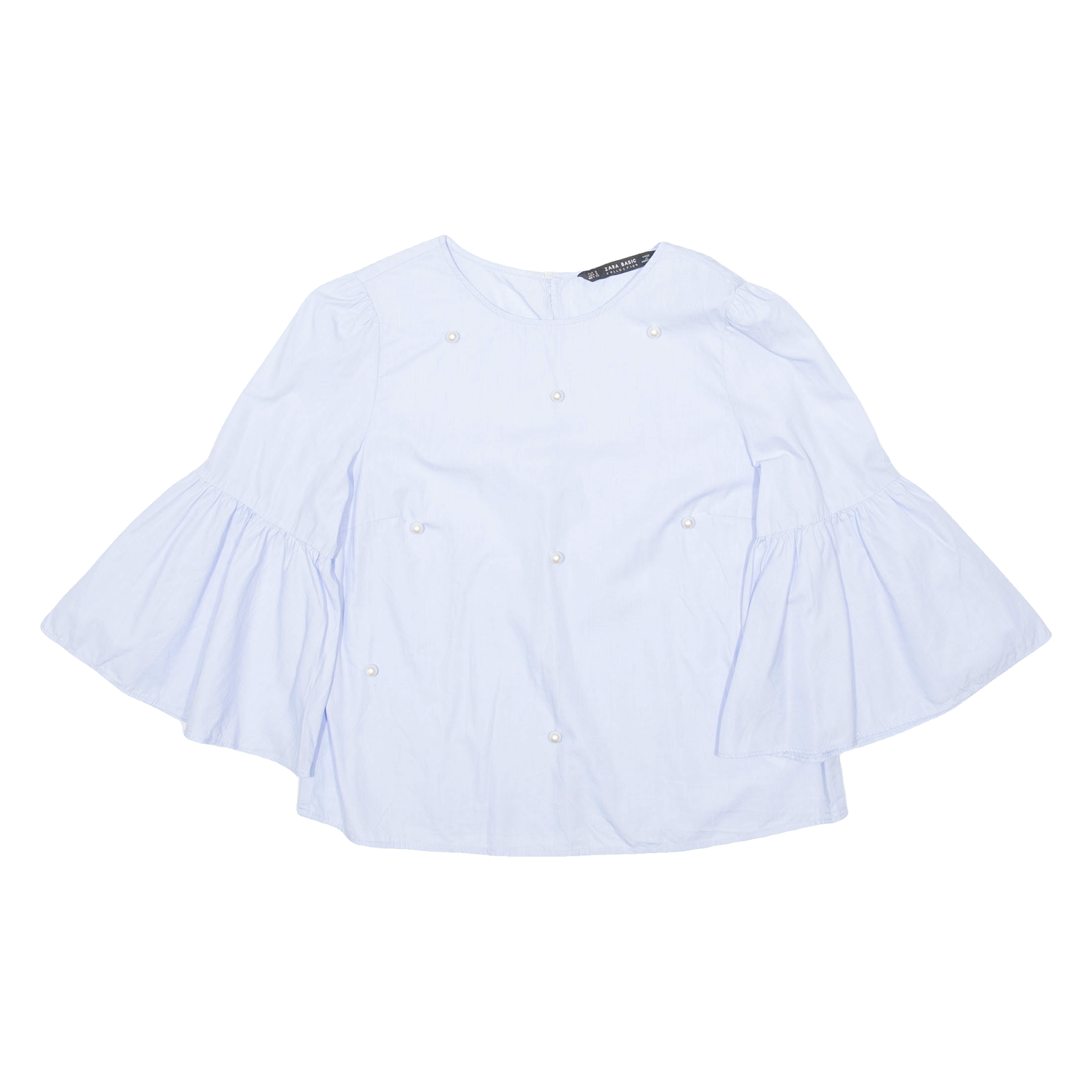 ZARA Womens Printed Blouse Blue Ruffle Sleeve S Refurbished - N/A refurbished available on Cerqular