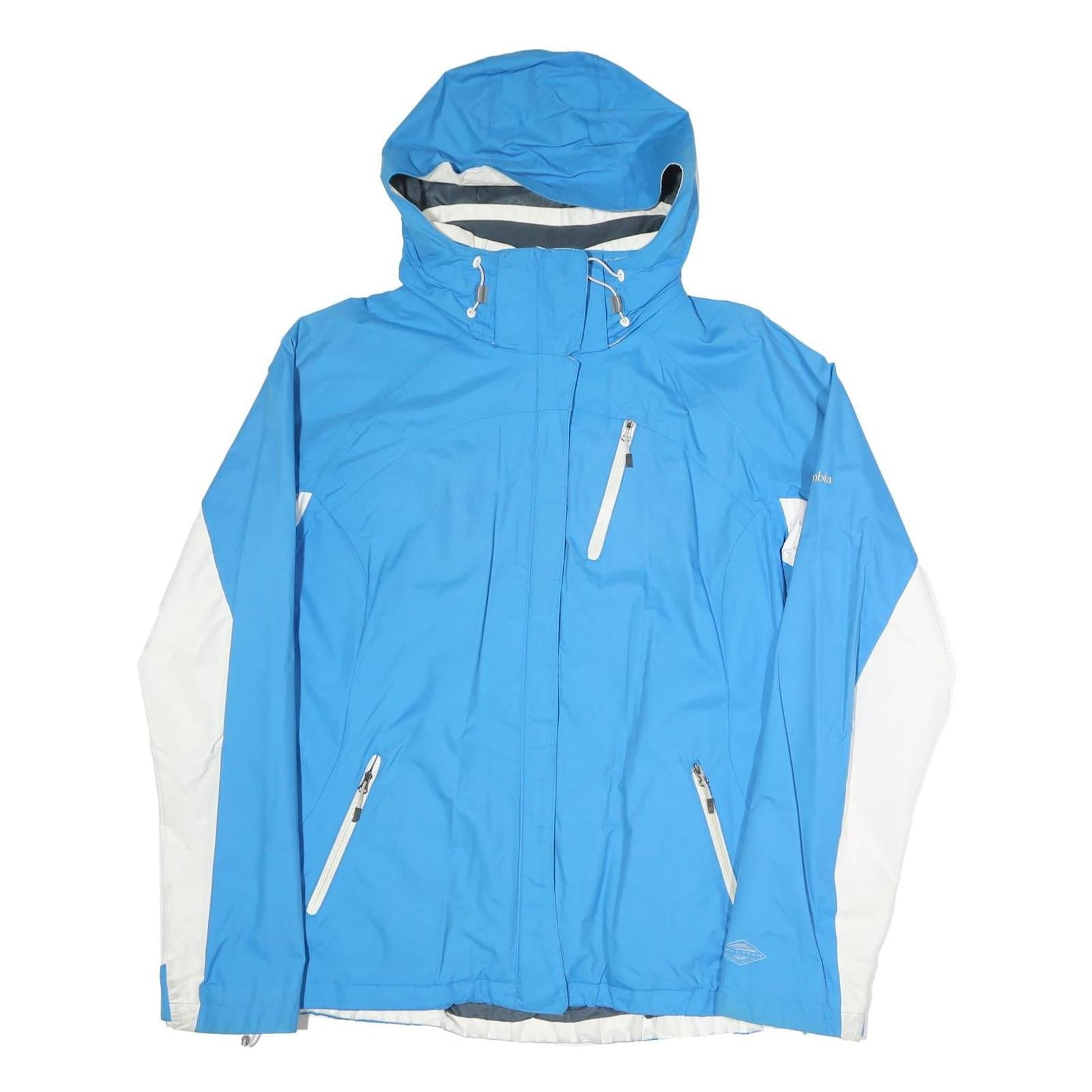 COLUMBIA Womens Blue & White Outdoor Jacket XL Polyester Blend Zip Hooded Plain Refurbished - N/A refurbished available on Cerqular