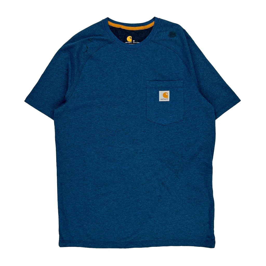 Carhartt T-Shirt - Medium Blue Cotton Refurbished - Thrifted (note: this is a term often used to describe second- refurbished available on Cerqular