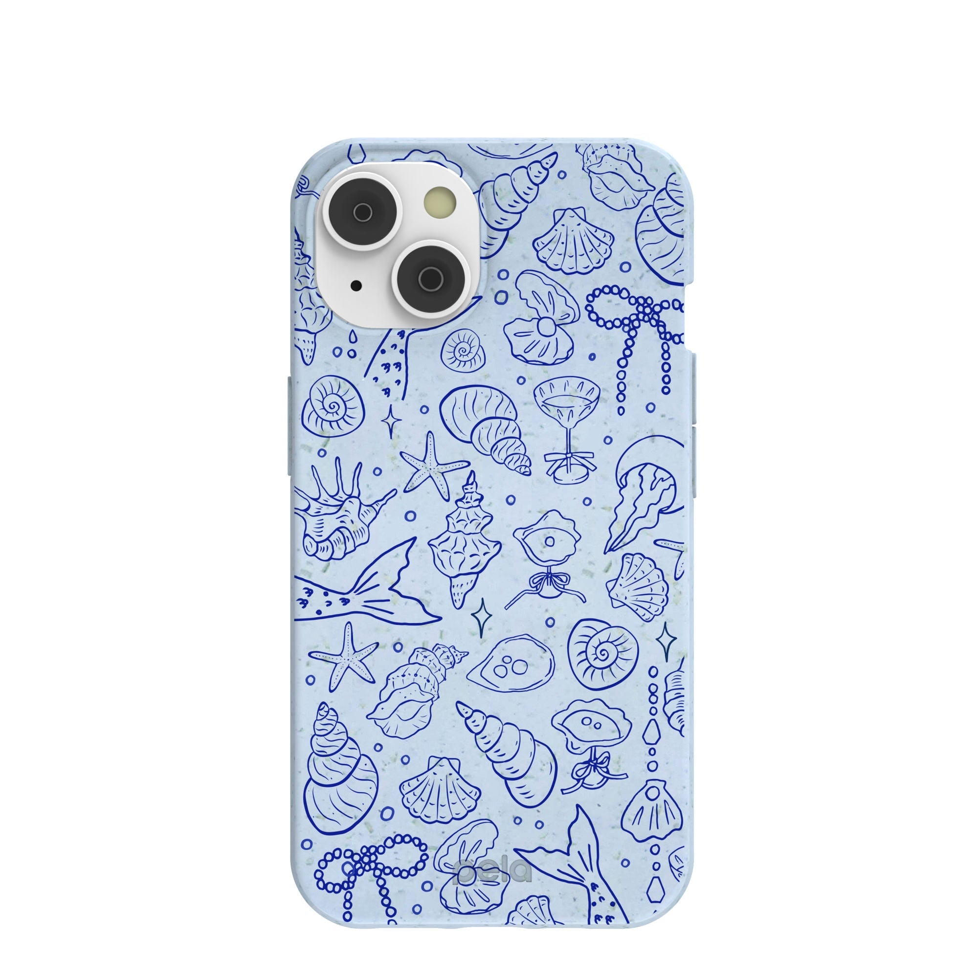 Powder Blue Ocean Charms iPhone 14/16e Case Refurbished - Pela Case refurbished available on Cerqular