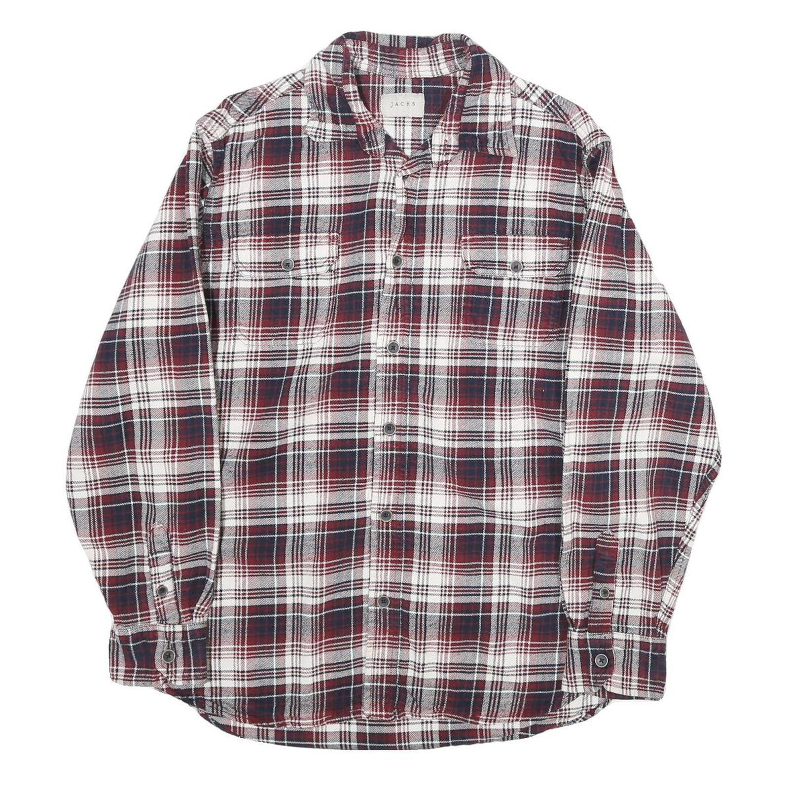JACHS Mens White & Red Check Shirt L Long Sleeve Cotton Casual Refurbished - N/A refurbished available on Cerqular
