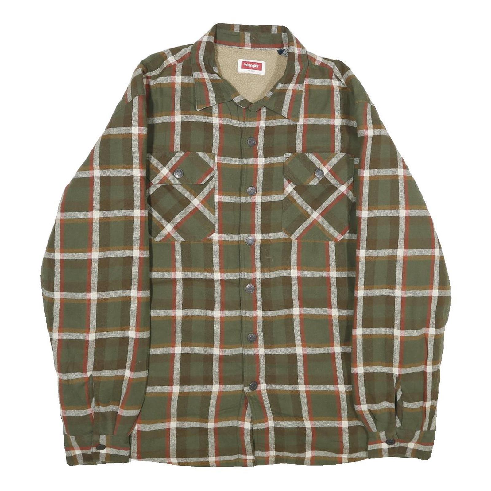 WRANGLER Mens Green & Brown Checked Jacket L Cotton Blend Button Closure Refurbished - N/A refurbished available on Cerqular