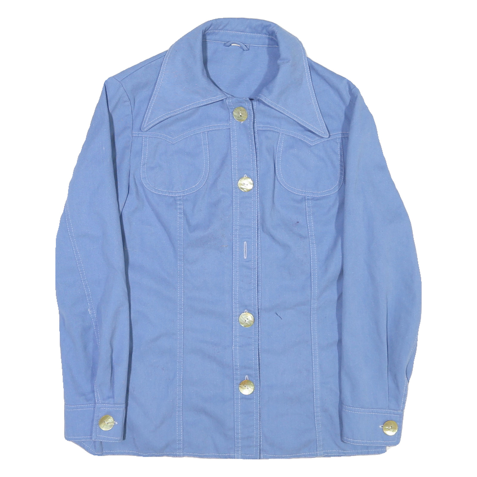 Womens Blue Cotton Blend Button Jacket M Plain Casual Classic Fit Retro Style Refurbished - N/A refurbished available on Cerqular