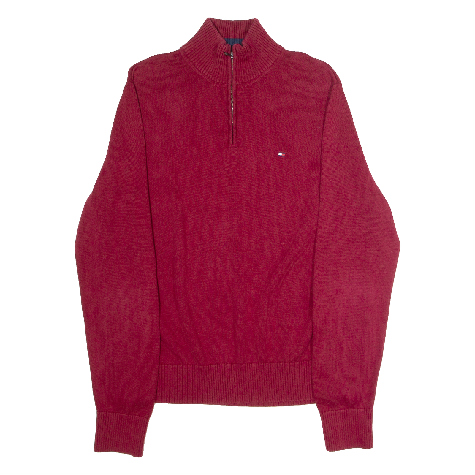 TOMMY HILFIGER Mens Jumper Red 1/4 Zip Tight Knit L Refurbished - N/A refurbished available on Cerqular