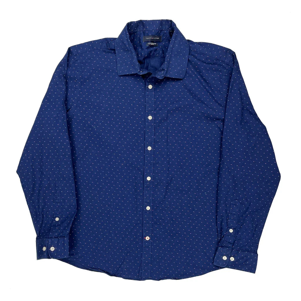 Tommy Hilfiger Slim Fit Shirt - XL Blue Cotton Refurbished - Thrifted (note: this is a term often used to describe second- refurbished available on Cerqular