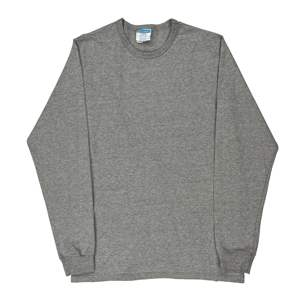 Champion Long Sleeve T-Shirt - Large Grey Cotton Refurbished - Thrifted (note: this is a term often used to describe second- refurbished available on Cerqular