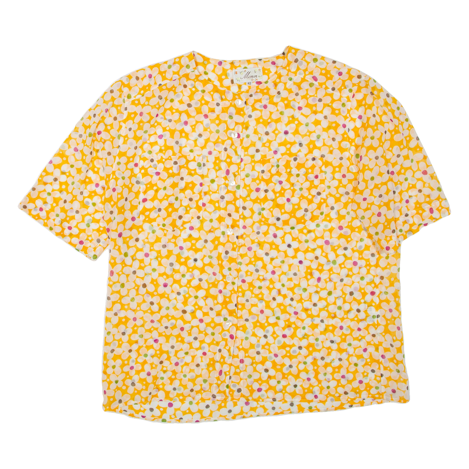 MONN Womens Printed Top Yellow Floral L Refurbished - N/A refurbished available on Cerqular