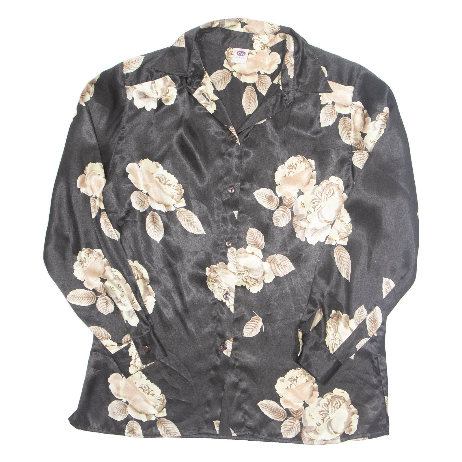 C & A Womens Printed Shirt Black Collared Long Sleeve Floral S Refurbished - N/A refurbished available on Cerqular