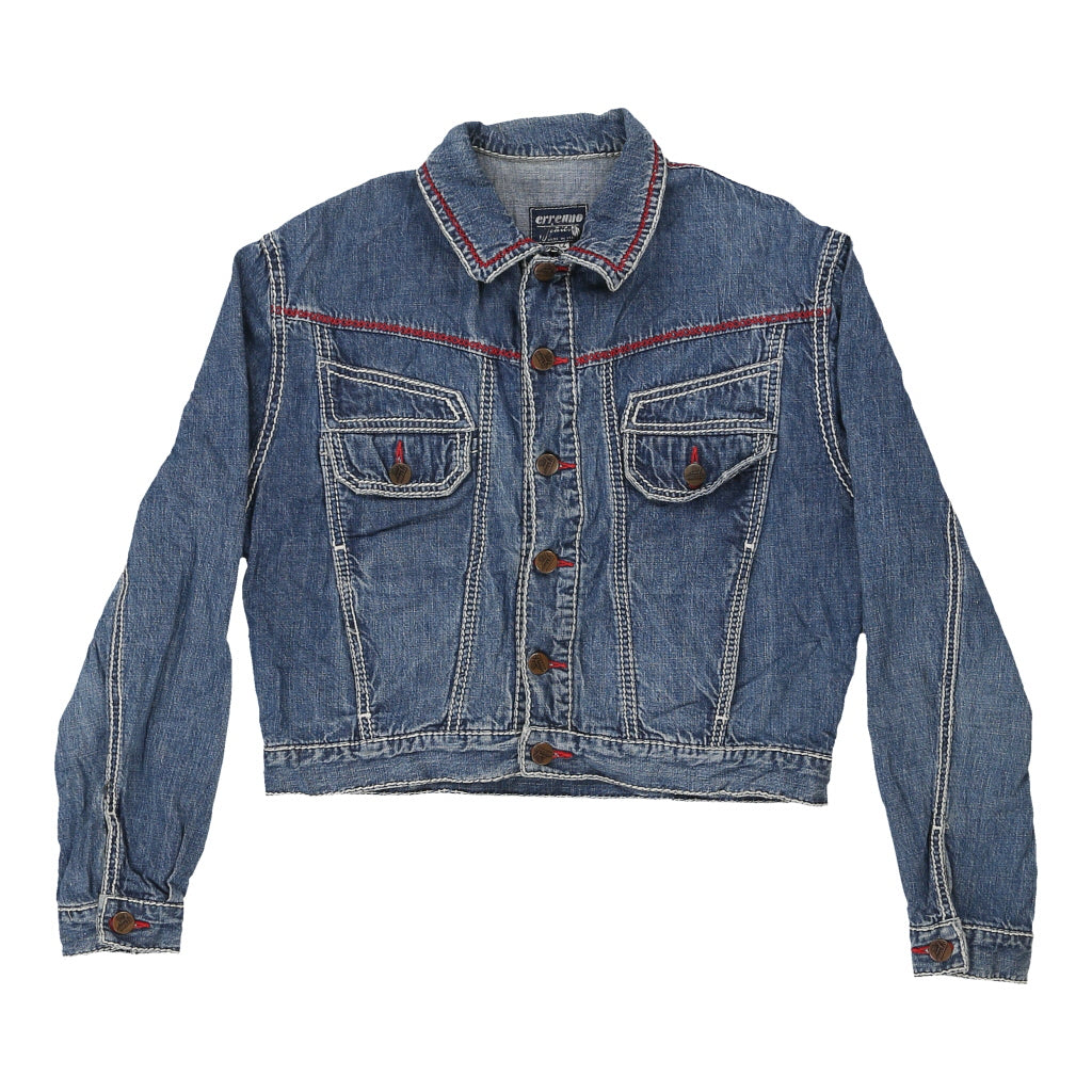 Y2K Erreuno Cropped Denim Jacket - Medium Blue Cotton Refurbished - Thrifted (note: this is a term often used to describe second- refurbished available on Cerqular