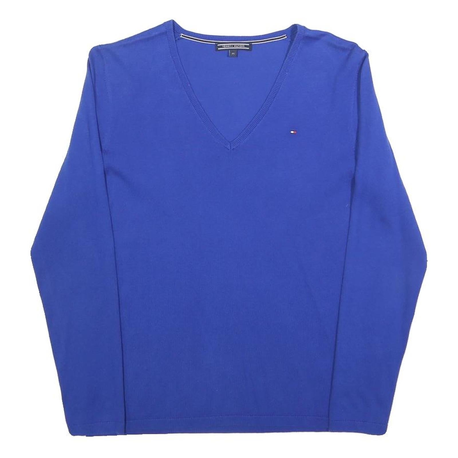 TOMMY HILFIGER Womens Blue Plain V-Neck Basic Knit M Cotton Blend Jumper Casual Refurbished - N/A refurbished available on Cerqular