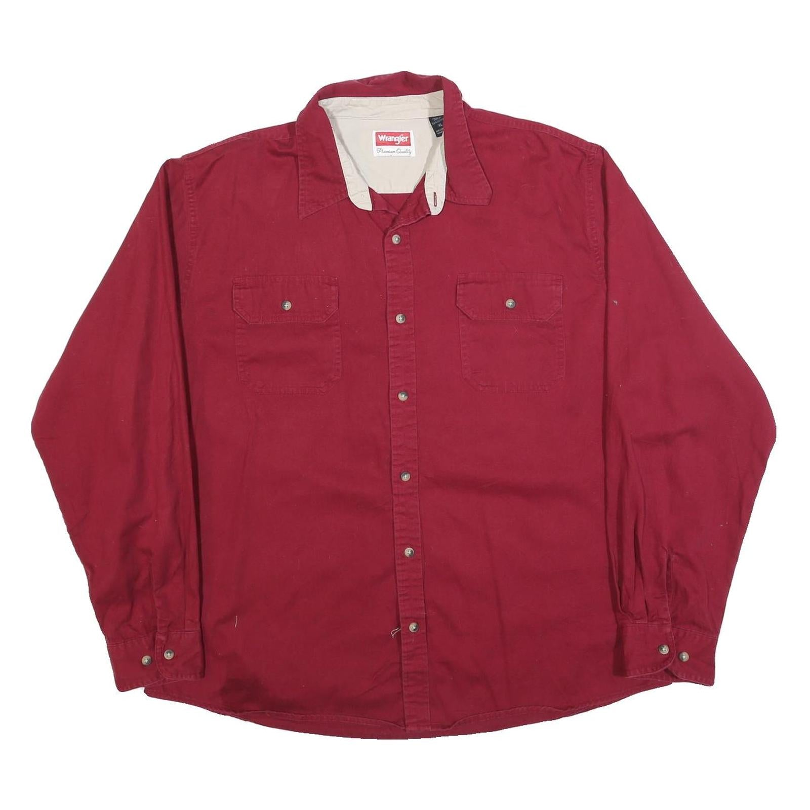 WRANGLER Mens Red Cotton Blend Long Sleeve Shirt XL Casual Button Front Workwear Refurbished - N/A refurbished available on Cerqular