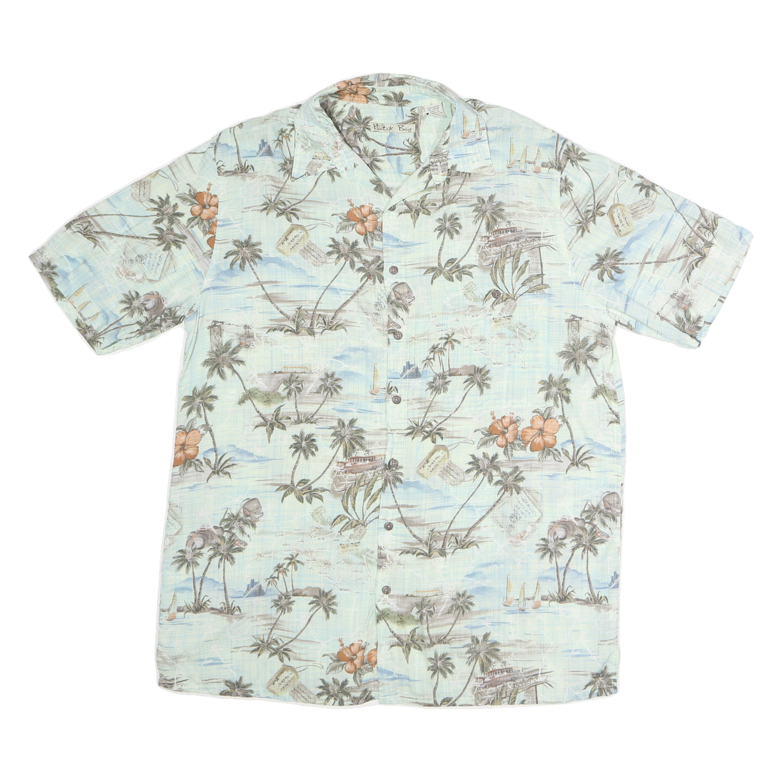BATICK BAY Mens Blue & Cream Hawaiian Cotton Shirt L Casual Beachwear Refurbished - N/A refurbished available on Cerqular