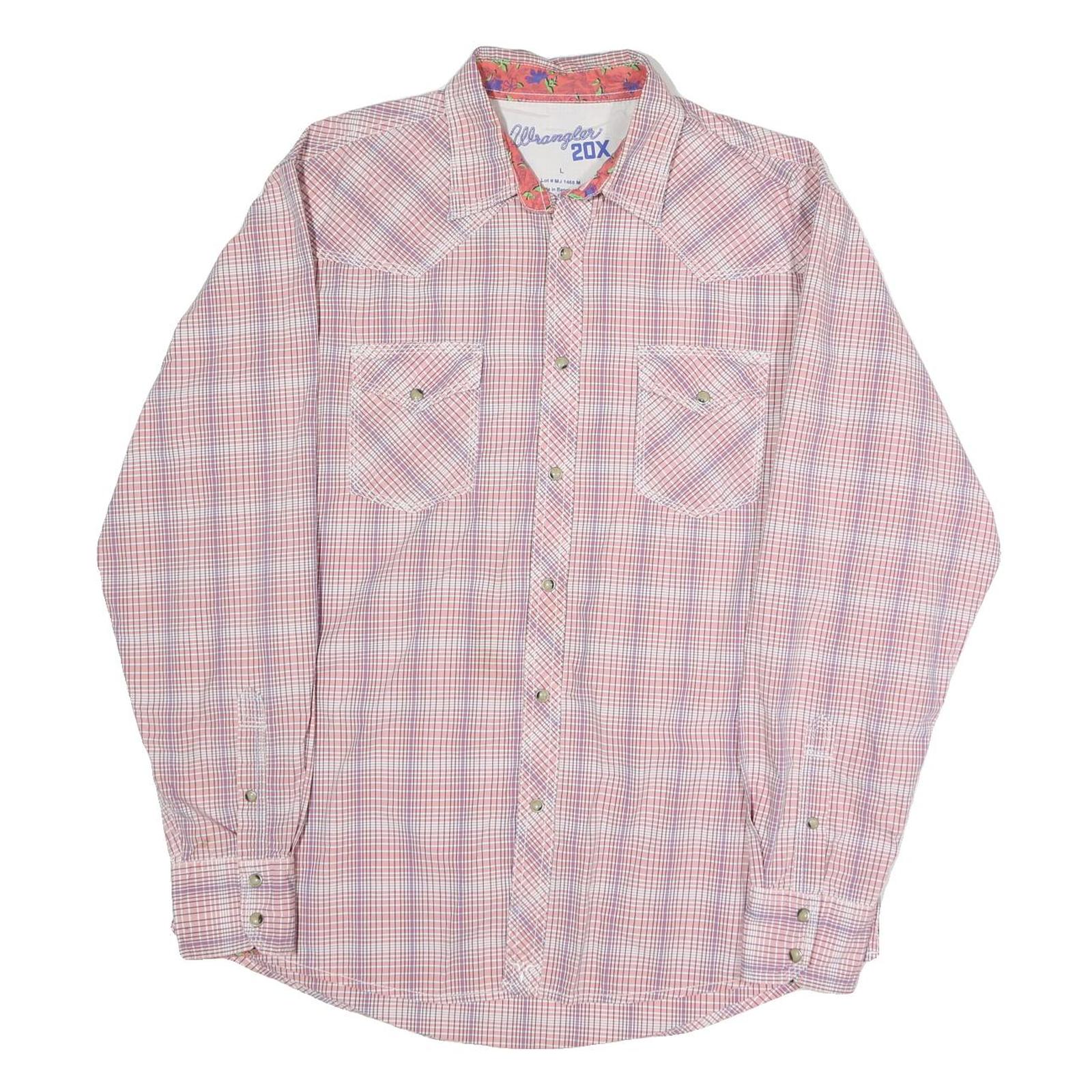 WRANGLER Mens Pink & White Check Shirt L Western Cotton Blend Classic Refurbished - N/A refurbished available on Cerqular