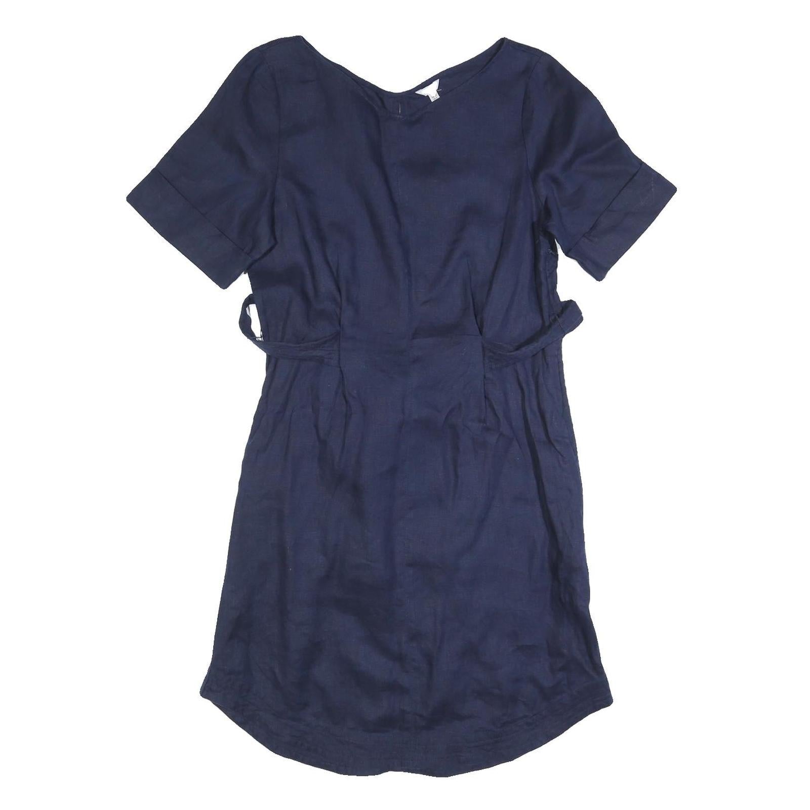 JIGSAW Womens Navy Linen Day Dress Short Sleeve UK 10 Belted Casual Summer Style Refurbished - N/A refurbished available on Cerqular