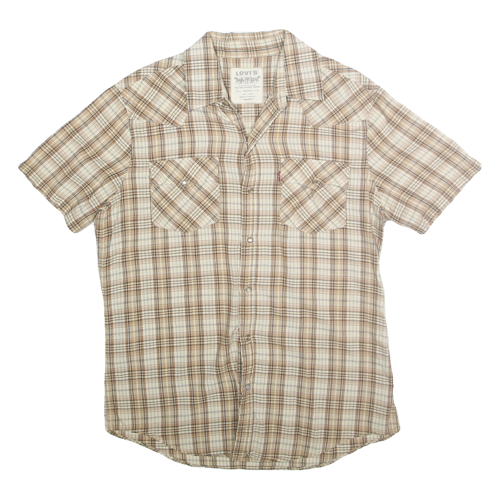 LEVI'S Mens Beige & Brown Check Casual Shirt M Short Sleeve Cotton Refurbished - N/A refurbished available on Cerqular