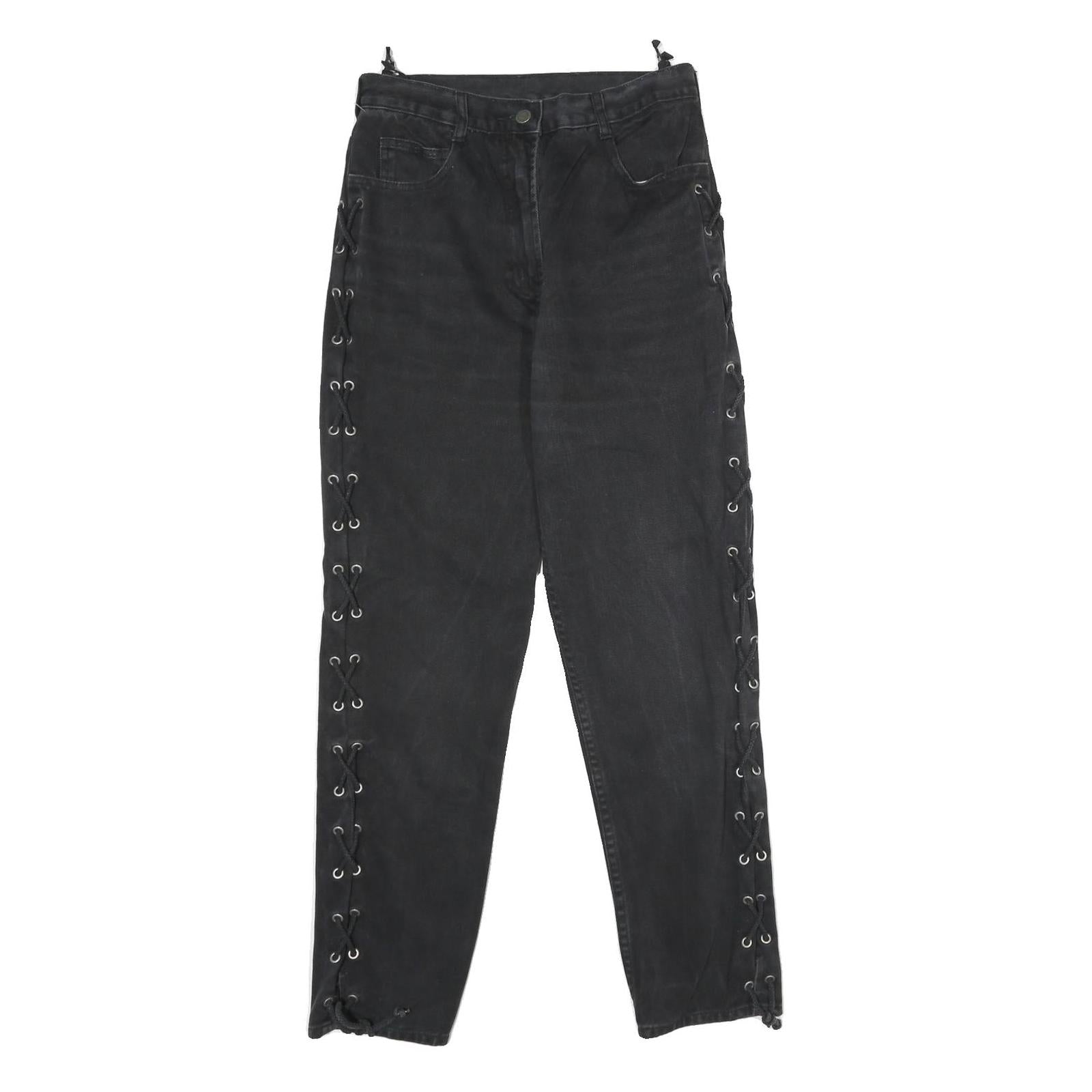 C&A Womens Classic Black Cotton Denim Jeans W28 L30 Side Lace Up Zip Closure Refurbished - N/A refurbished available on Cerqular