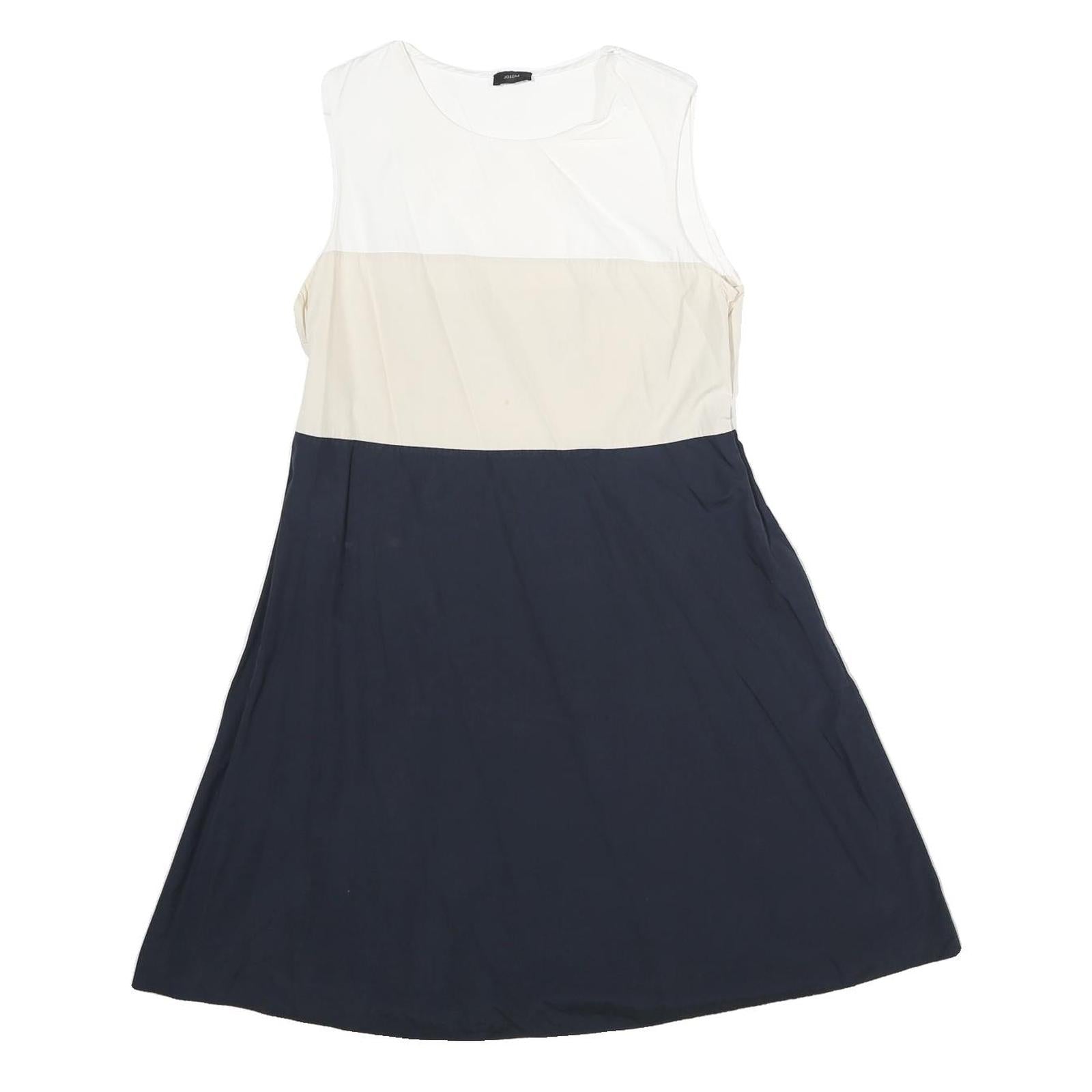JOSEPH Womens White & Beige & Blue Day Dress Cotton Sleeveless UK 12 Elegant Refurbished - N/A refurbished available on Cerqular