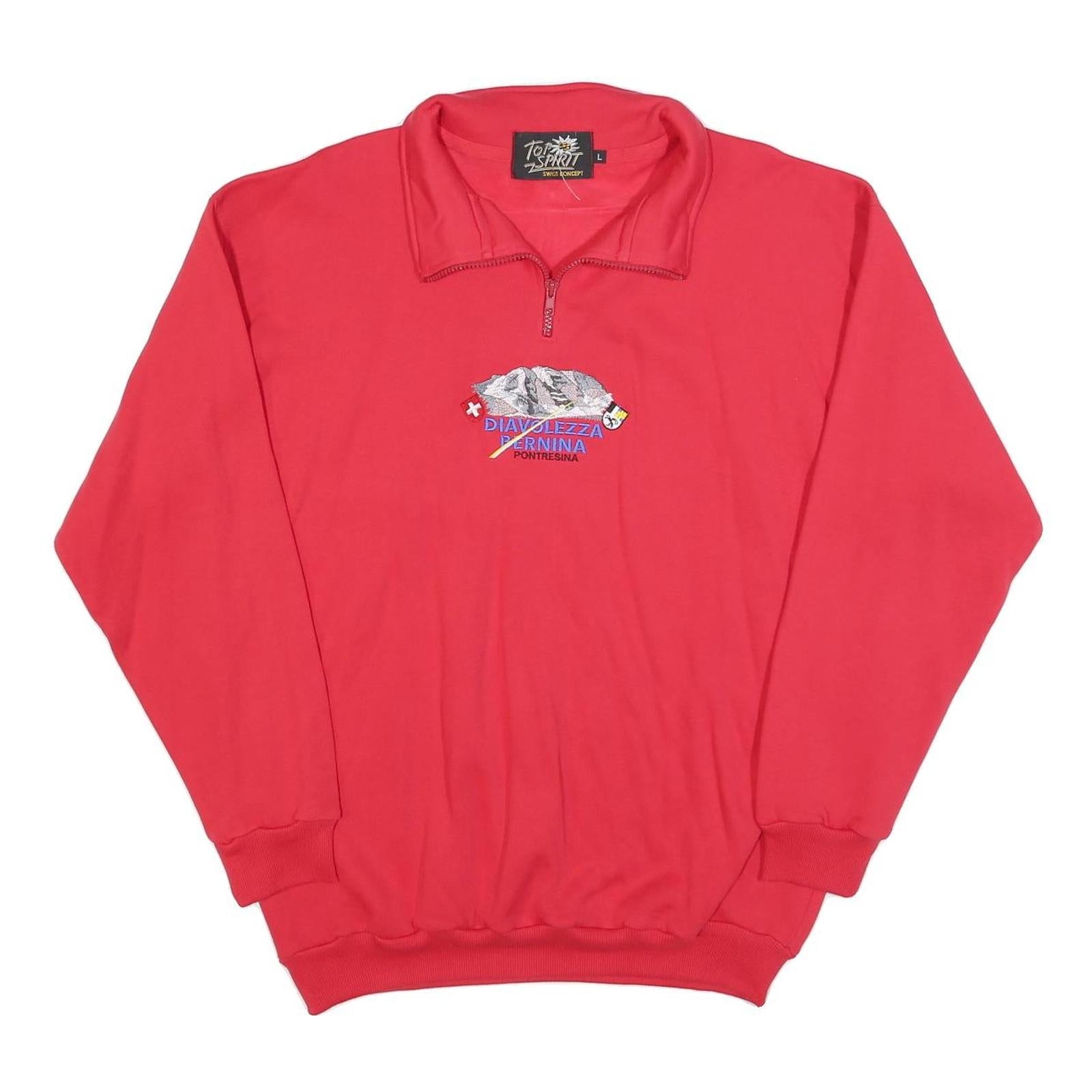 TOP SPIRIT Womens Red 1/4 Zip L Diavolezza Bernina Pontresina Sweatshirt Refurbished - N/A refurbished available on Cerqular