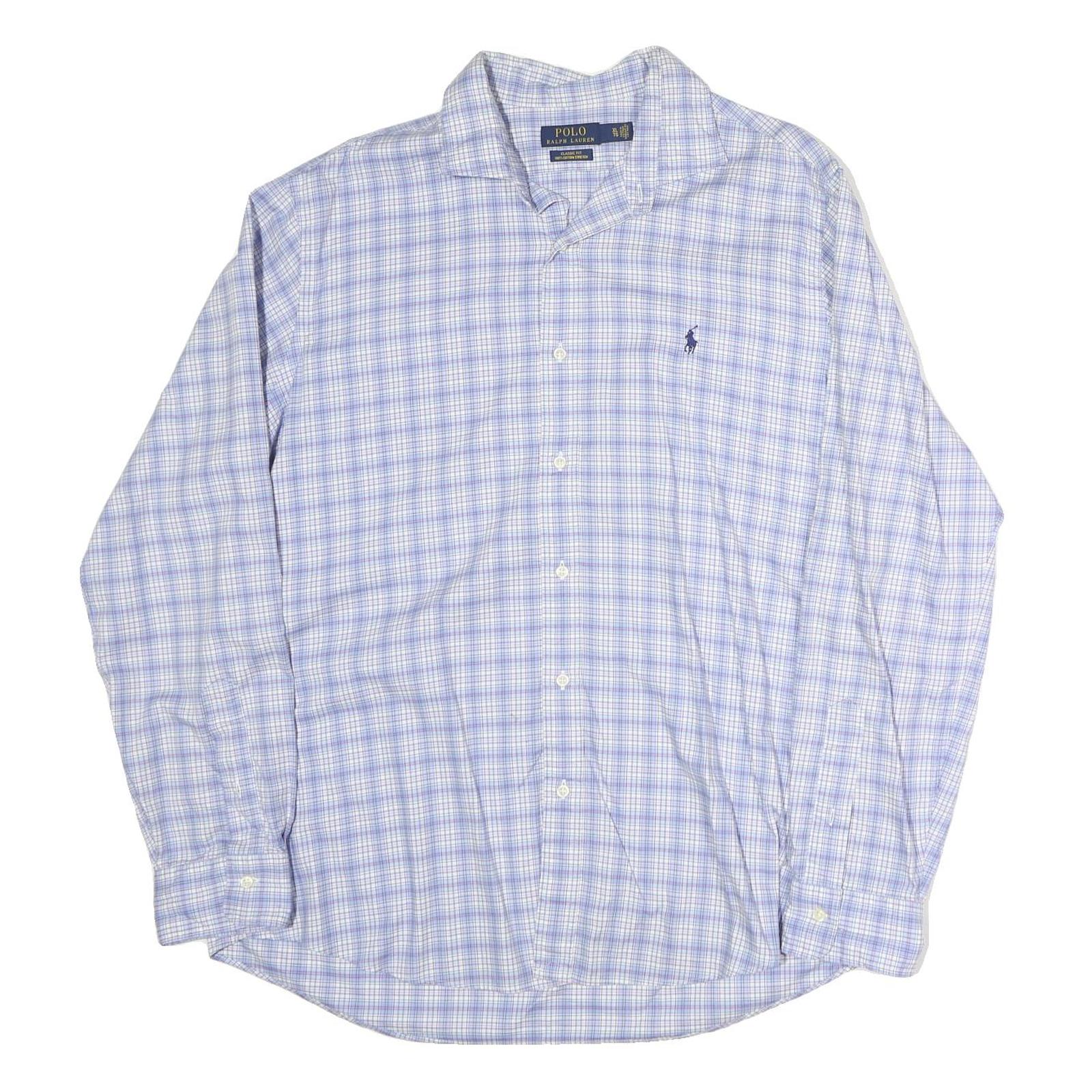 POLO RALPH LAUREN Mens Blue Check Shirt XL Cotton Classic Button-Down Long Refurbished - N/A refurbished available on Cerqular
