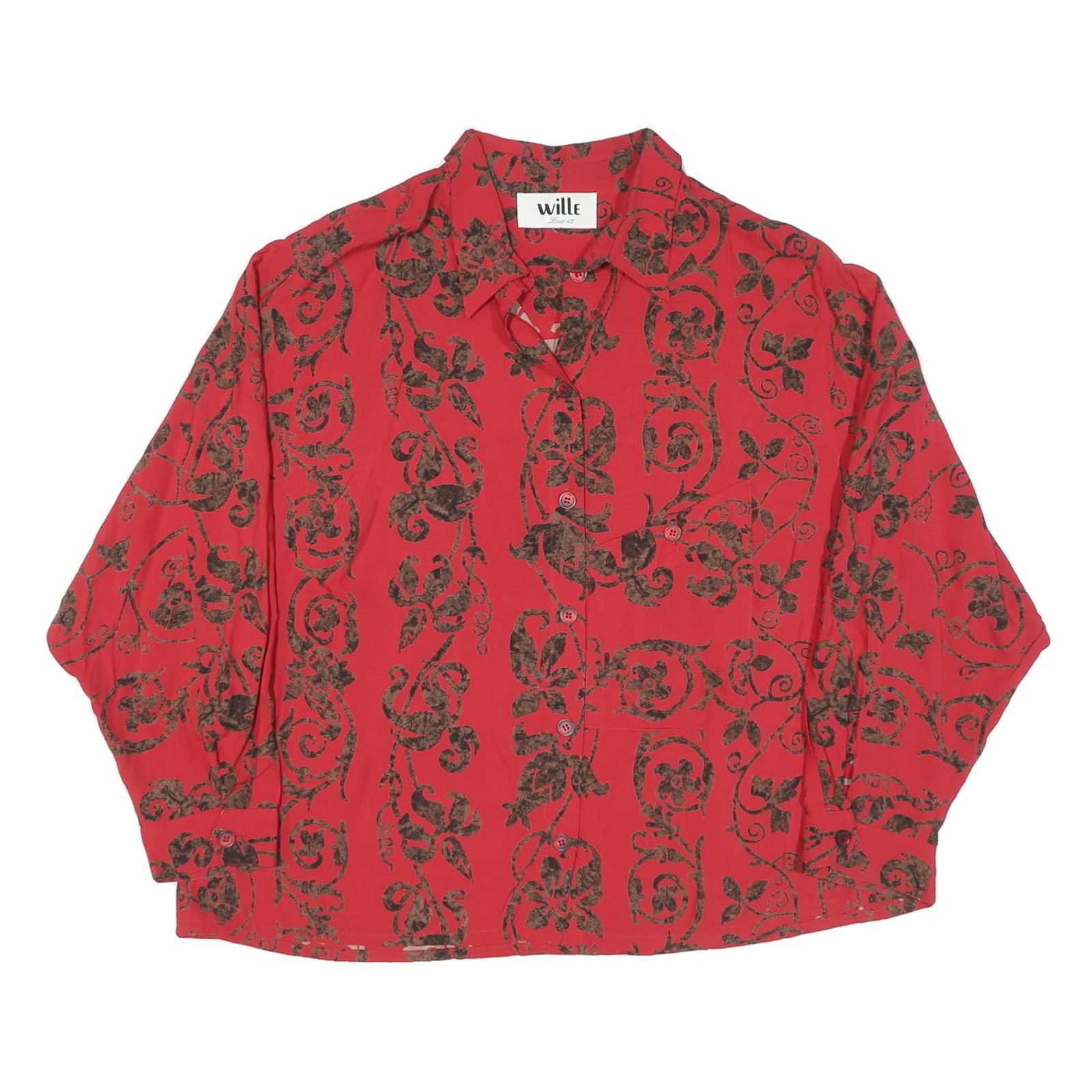 Womens Red Shirt XL Floral Vine Print Button Collar Relaxed Fit Vintage Style Refurbished - N/A refurbished available on Cerqular