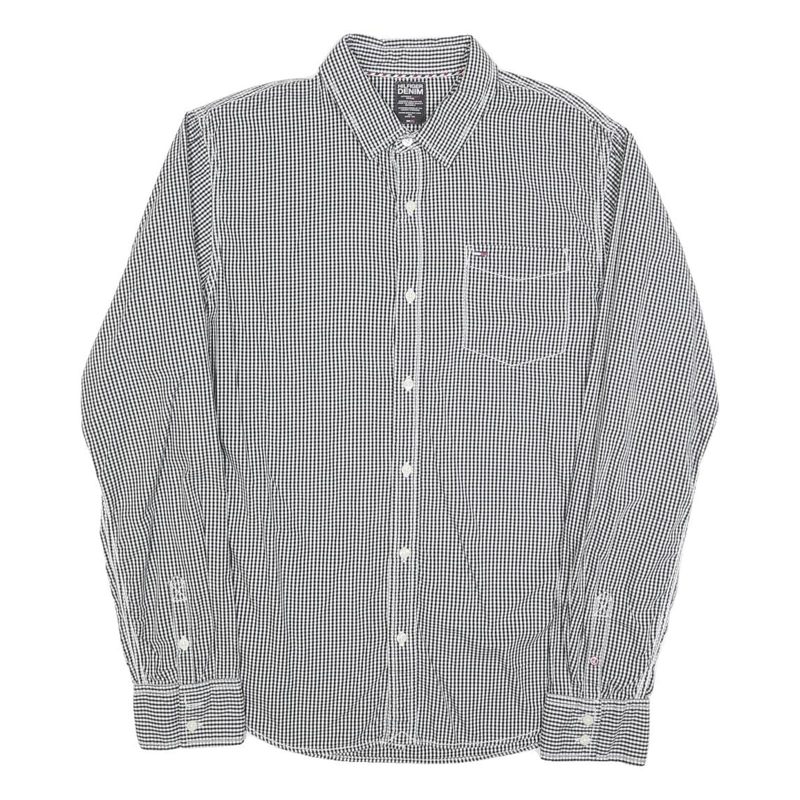 TOMMY HILFIGER Mens Black & White Check Shirt L Casual Cotton Blend Long Sleeve Refurbished - N/A refurbished available on Cerqular