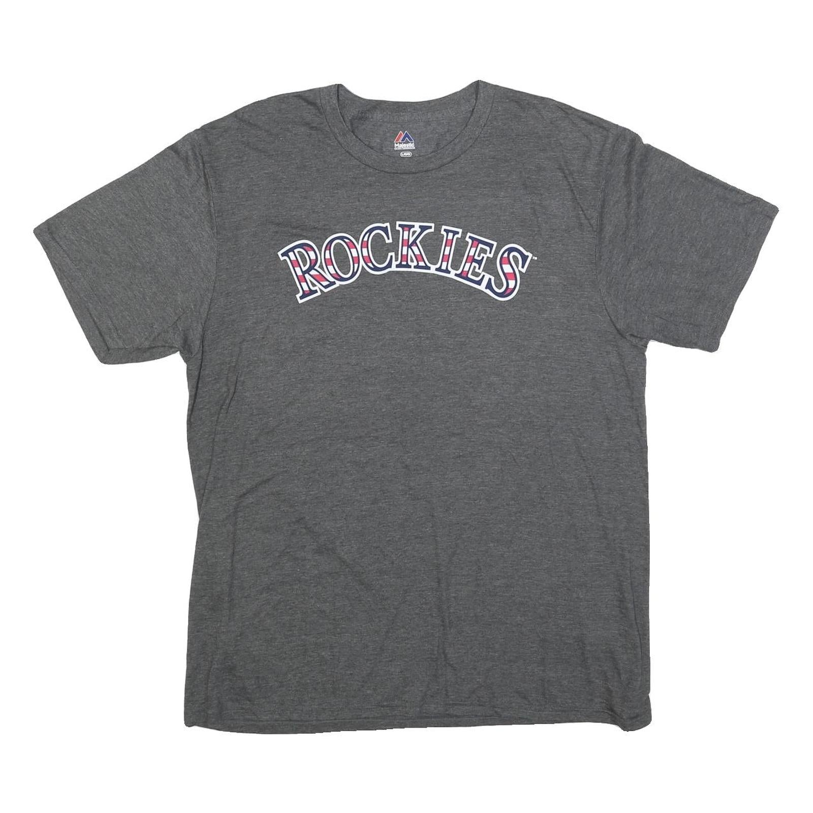 MAJESTIC Mens Grey Rockies Graphic T-Shirt L Short Sleeve Crew Neck Sports Refurbished - N/A refurbished available on Cerqular