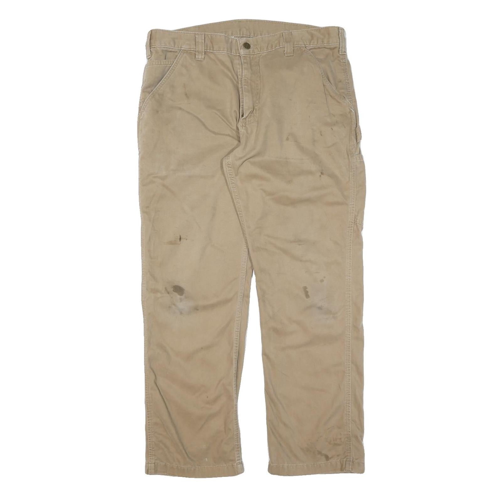 CARHARTT Mens Cotton Beige Regular Fit Straight Leg Trousers W36 L30 Workwear Refurbished - N/A refurbished available on Cerqular