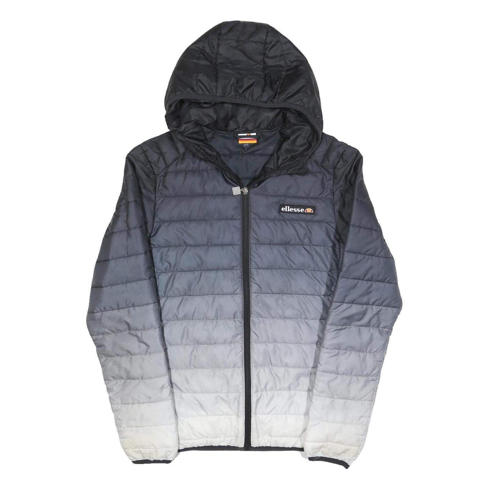 ELLESSE Mens Black & Grey Ombre Quilted Hooded Jacket S Polyester Blend Zip Refurbished - N/A refurbished available on Cerqular