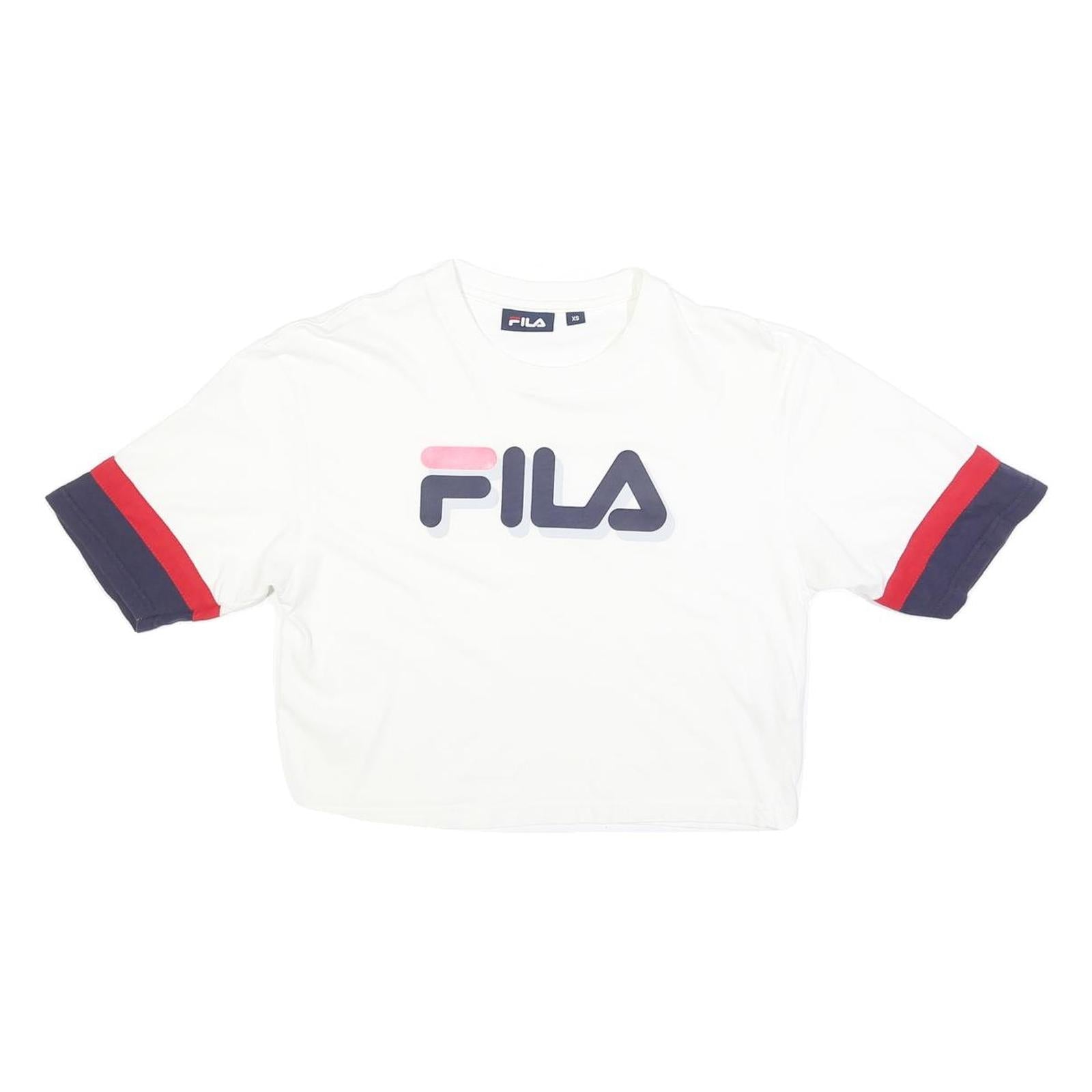 FILA Womens White Navy & Red Graphic T-Shirt XS Short Sleeve Crew Neck Crop Refurbished - N/A refurbished available on Cerqular