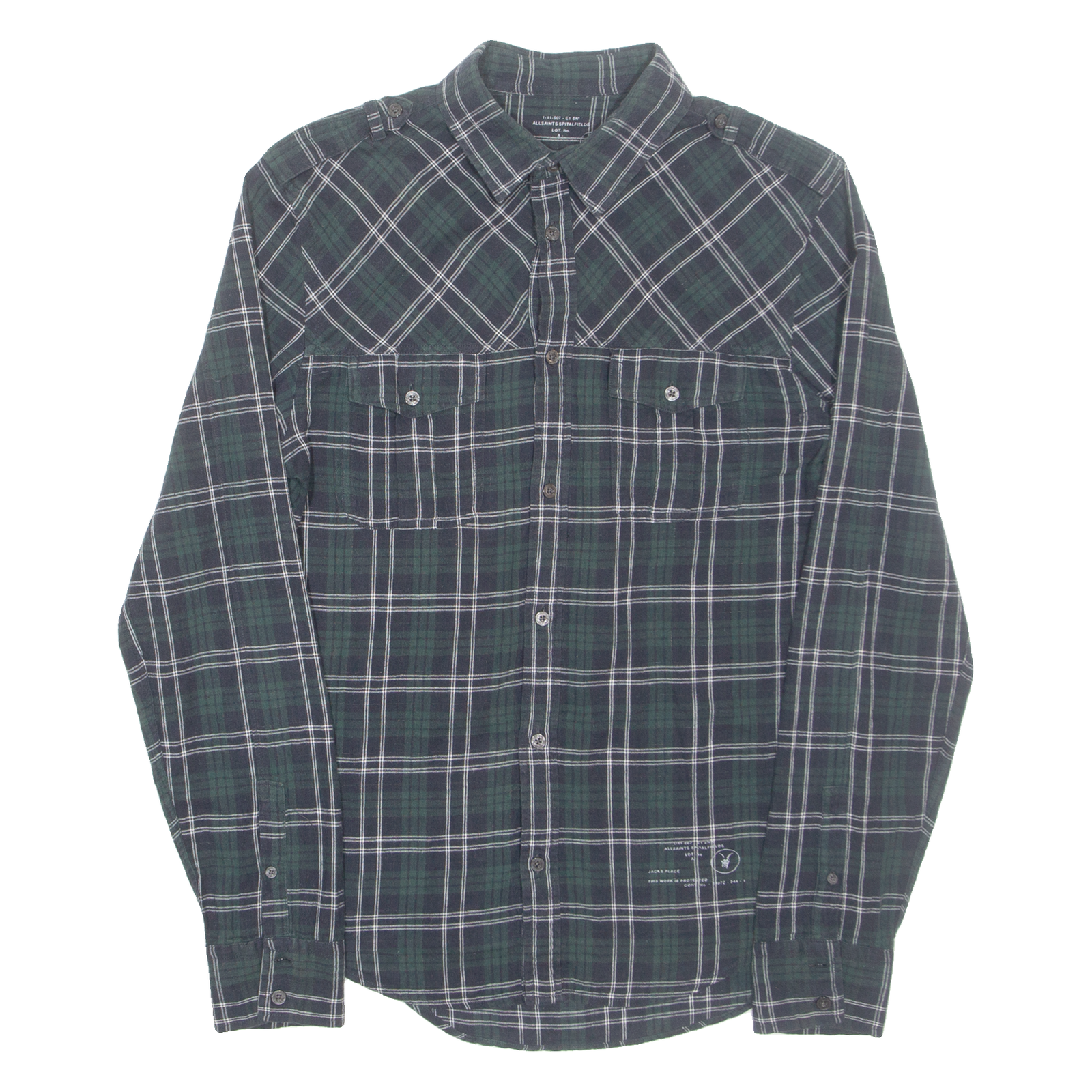 ALL SAINTS Mens Shirt Green Check Long Sleeve S Refurbished - N/A refurbished available on Cerqular