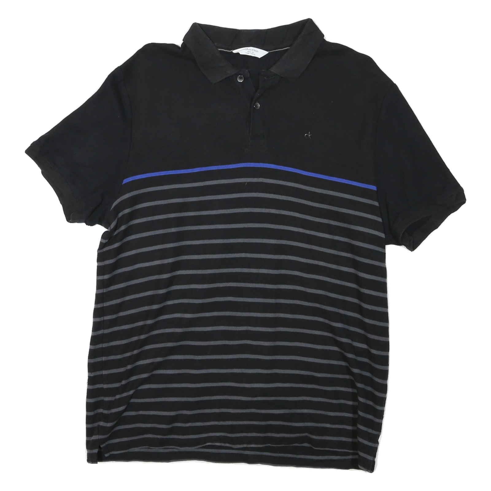 CALVIN KLEIN Mens Black & Grey Striped Short Sleeve Polo Shirt M Cotton Casual Refurbished - N/A refurbished available on Cerqular