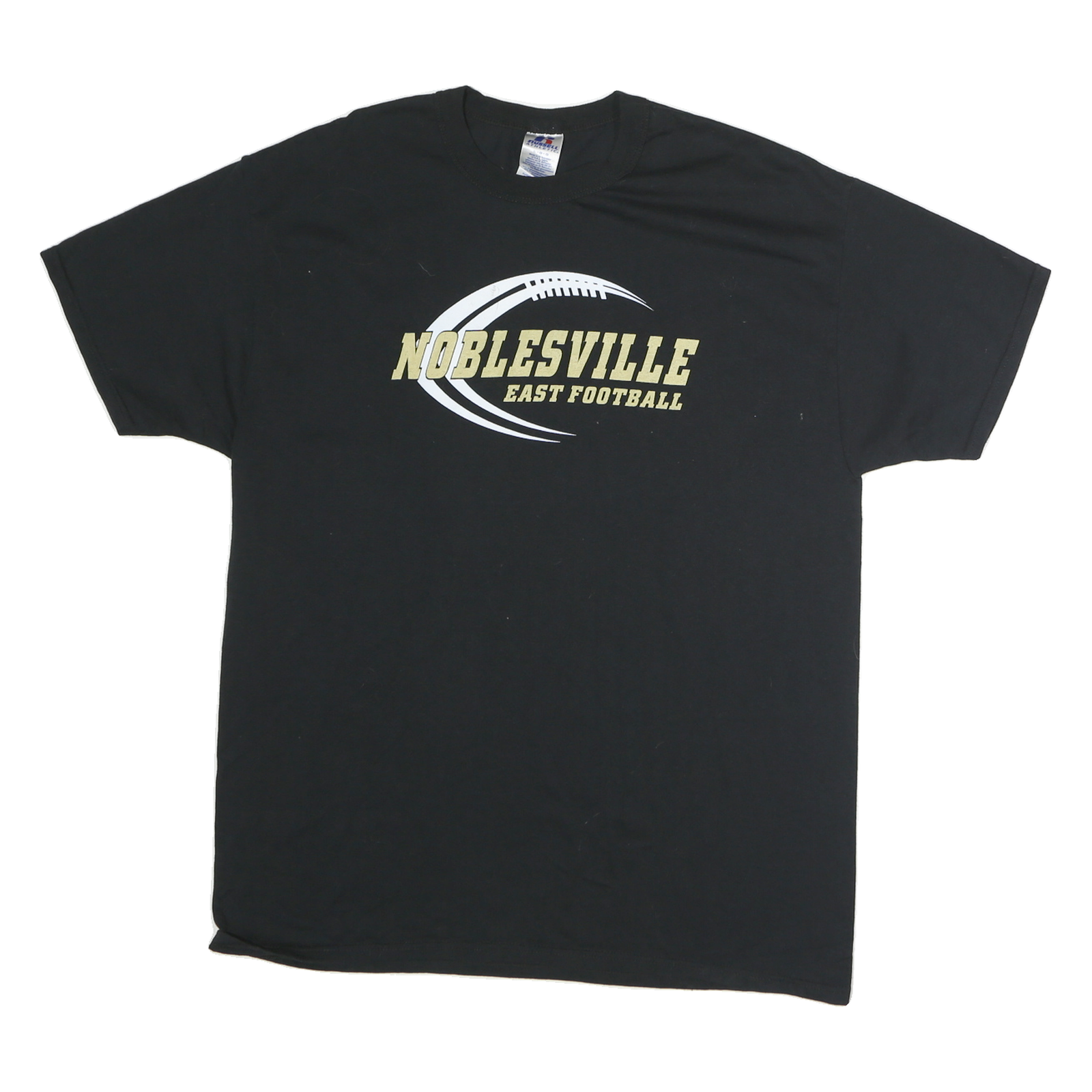 RUSSELL ATHLETIC Mens Black Noblesville East Football Graphic T-Shirt L Short Refurbished - N/A refurbished available on Cerqular