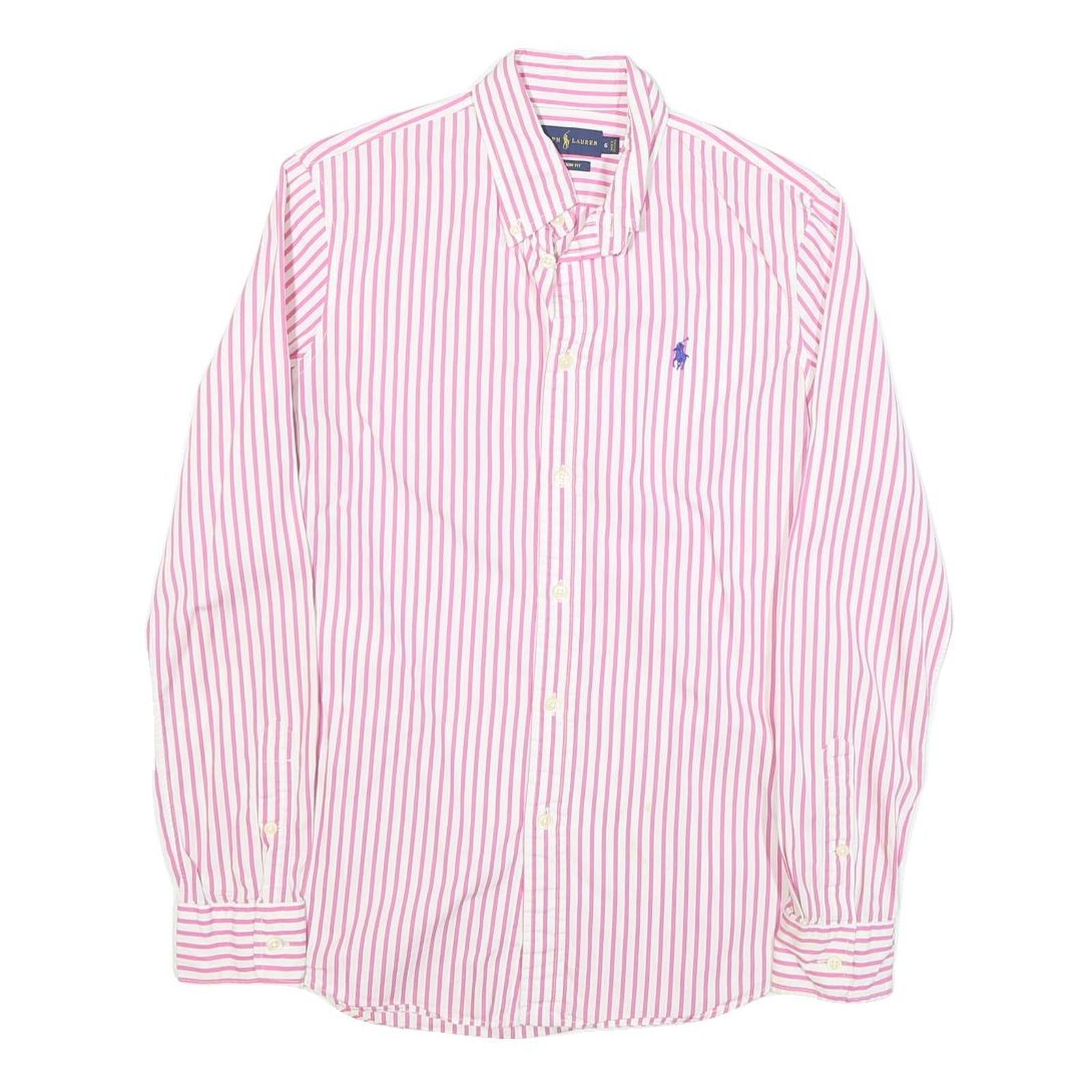 TOMMY HILFIGER Womens Pink & White Striped Shirt UK 6 Button Down Collar Cotton Refurbished - N/A refurbished available on Cerqular