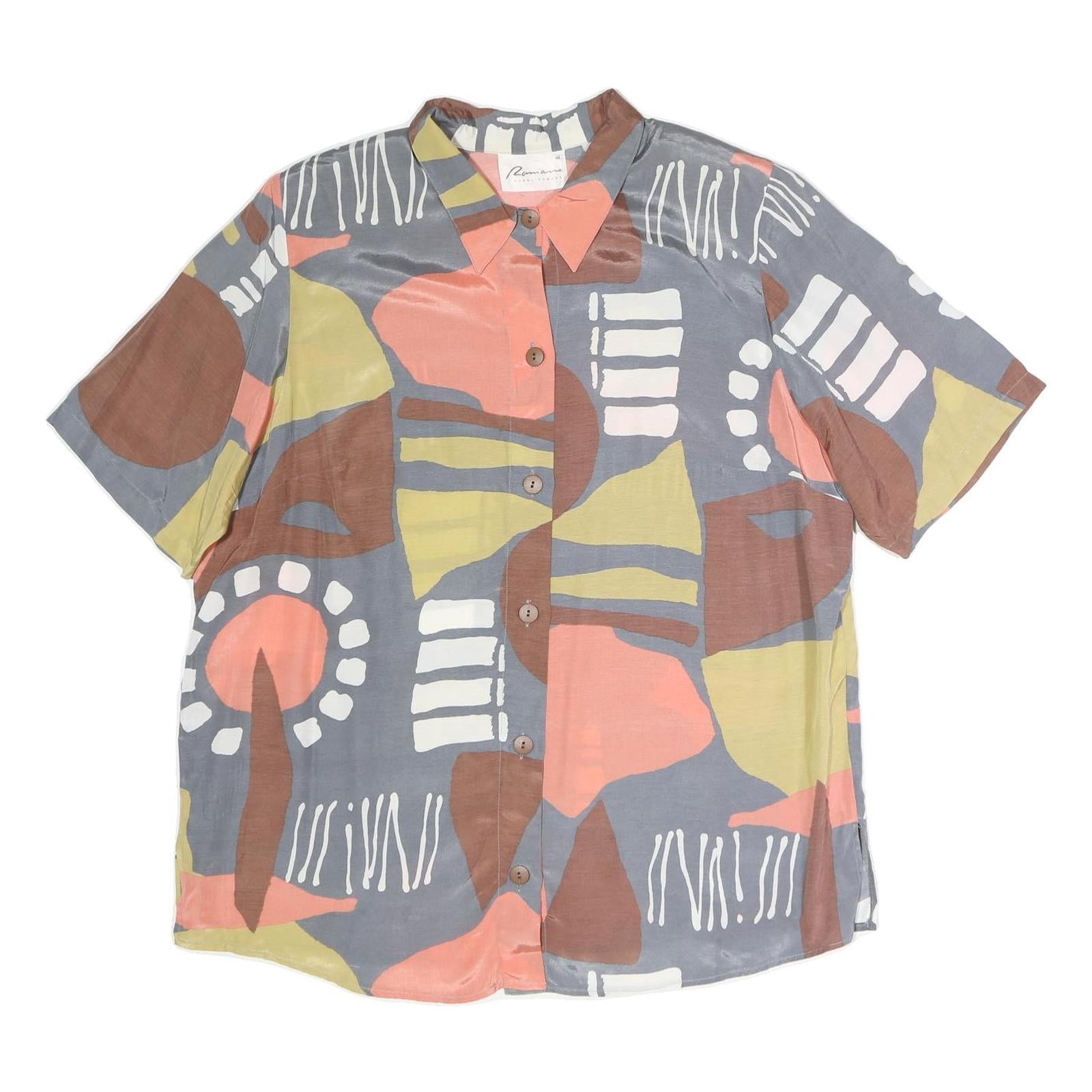 RAMANNA Womens Grey Brown & Pink Abstract Print Basic Shirt Short Sleeve Collar Refurbished - N/A refurbished available on Cerqular