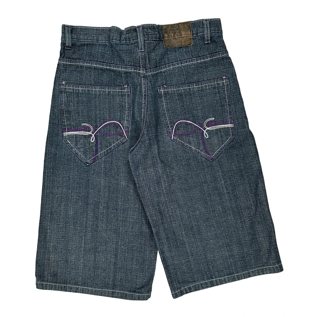 Corked Denim Shorts - 32W 15L Blue Cotton Refurbished - Thrifted (note: this is a term often used to describe second- refurbished available on Cerqular