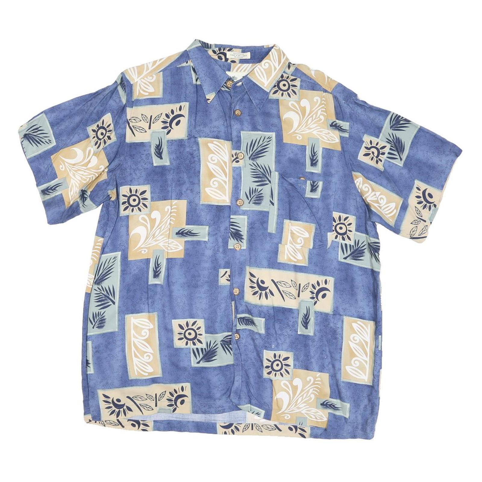 ME SPORT Mens Blue Beige Rayon Printed Casual Shirt L Lightweight Summer Refurbished - N/A refurbished available on Cerqular