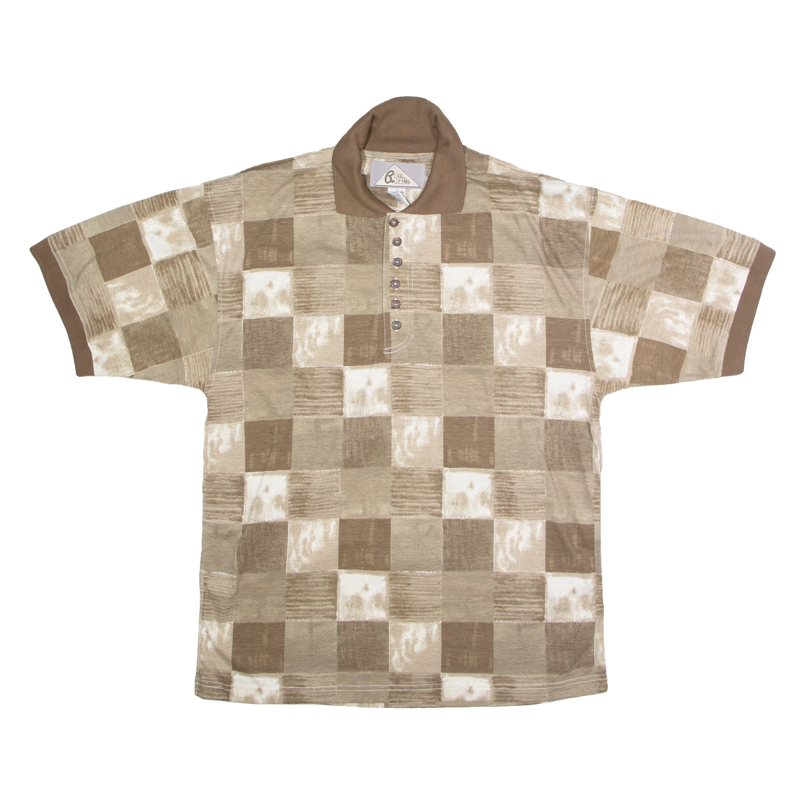 BLUE JEANS Mens Polo Shirt Brown 90s Check L Refurbished - N/A refurbished available on Cerqular