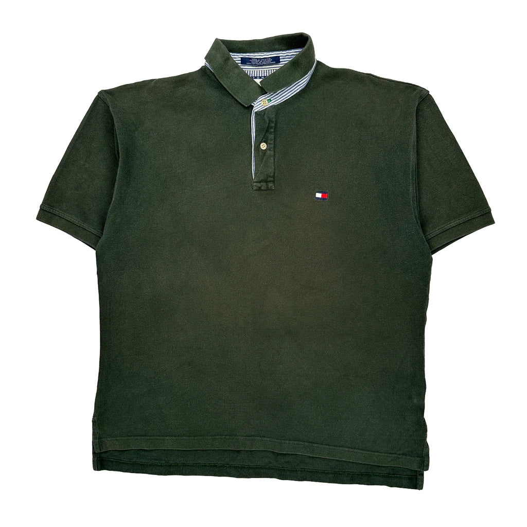 Tommy Hilfiger Polo Shirt - XL Green Cotton Refurbished - Thrifted (note: this is a term often used to describe second- refurbished available on Cerqular